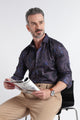 Navy Blue Floral Print Shirt - Slim Fit Party Wear