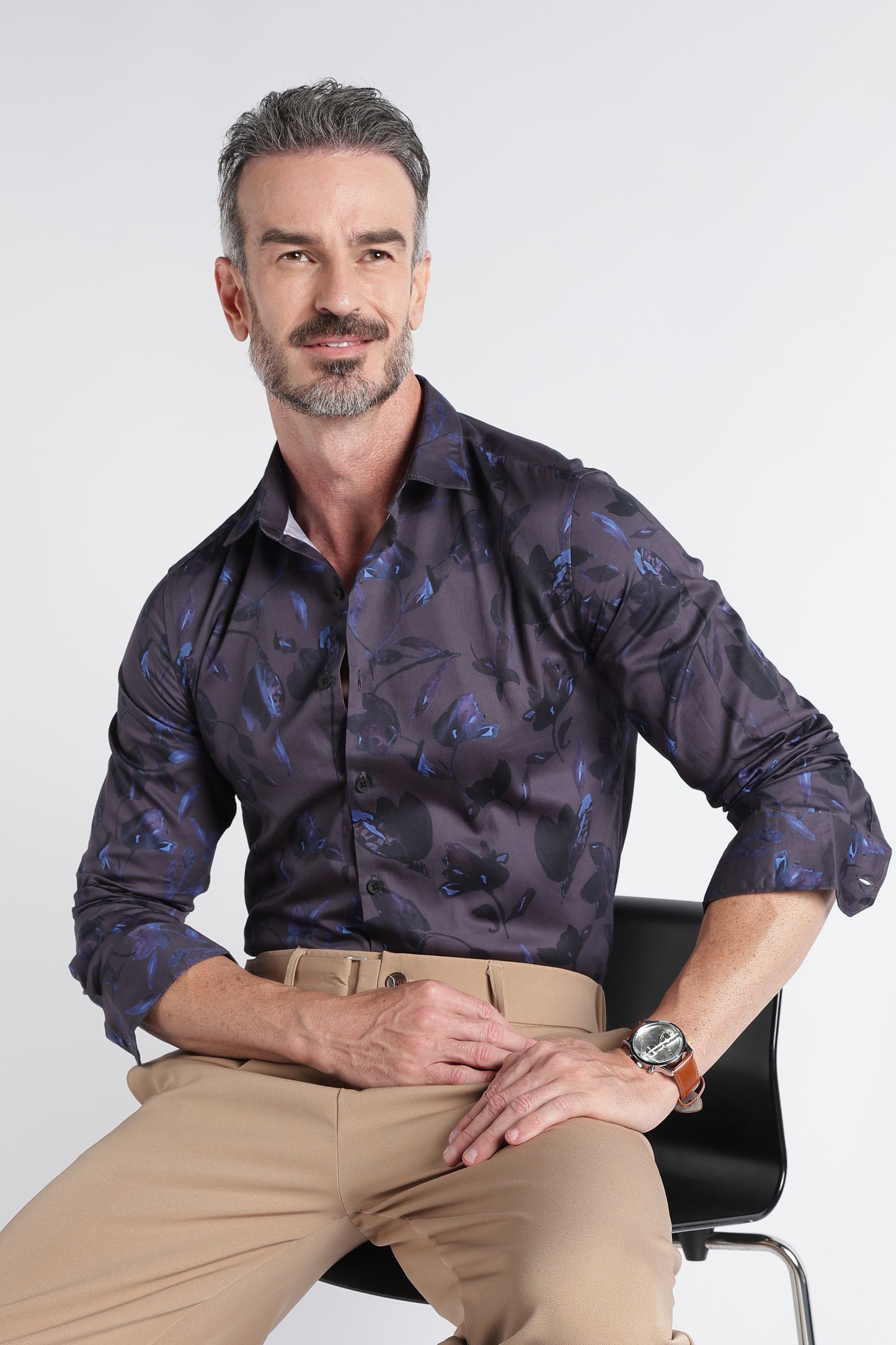 Navy Blue Floral Print Shirt - Slim Fit Party Wear