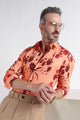 Red Peach Floral Print Shirt - Slim Fit Party Wear