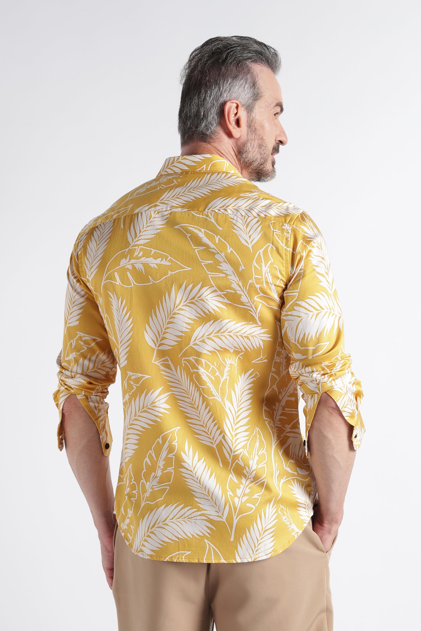 Yellow Cream Floral Print Shirt - Slim Fit Party Wear