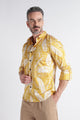 Yellow Cream Floral Print Shirt - Slim Fit Party Wear