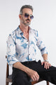 White Blue Floral Print Shirt - Slim Fit Party Wear