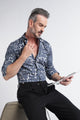 Grey White Floral Print Shirt - Slim Fit Party Wear