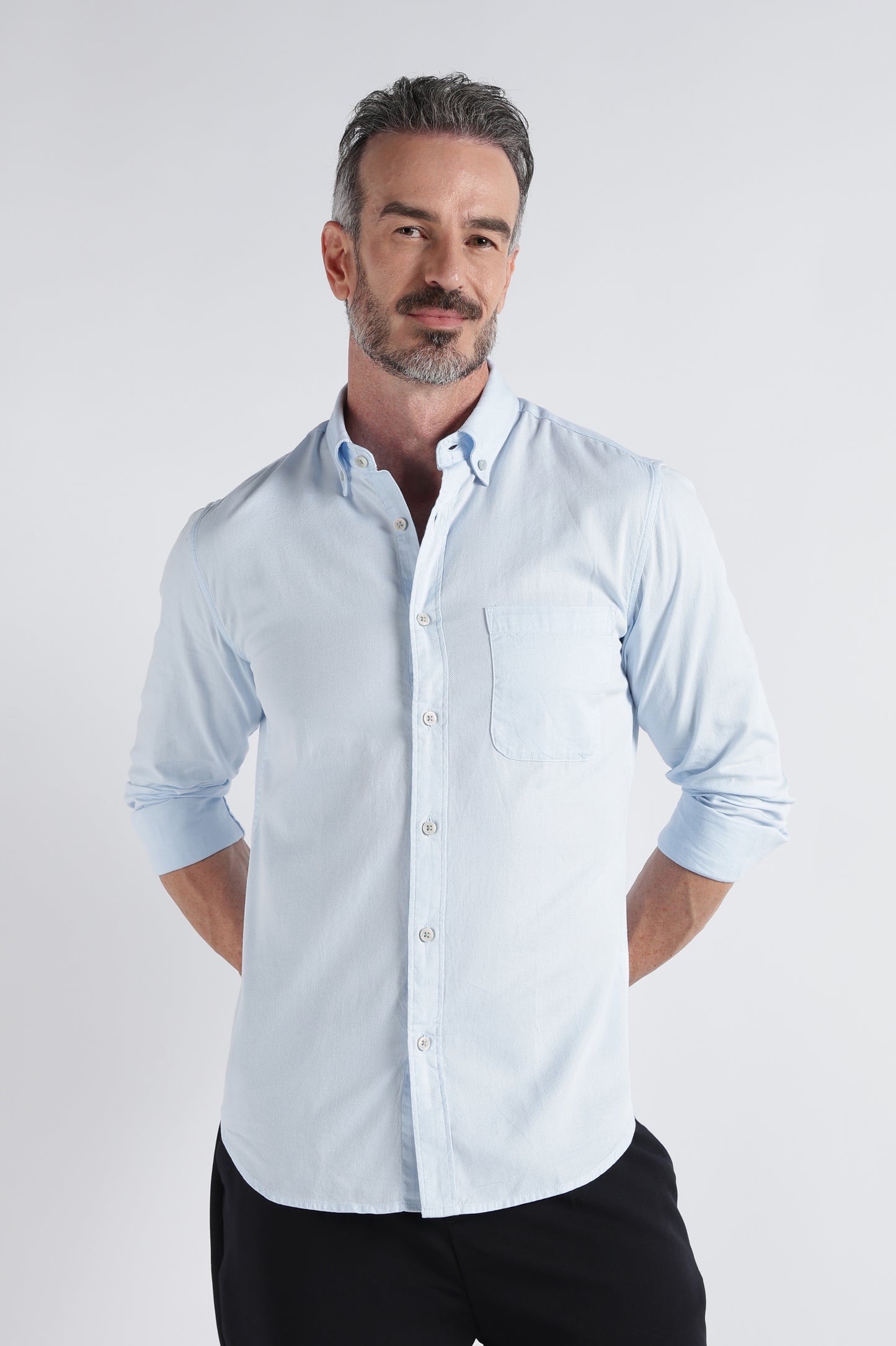 Sky Blue Solid Shirt - Slim Fit Casual