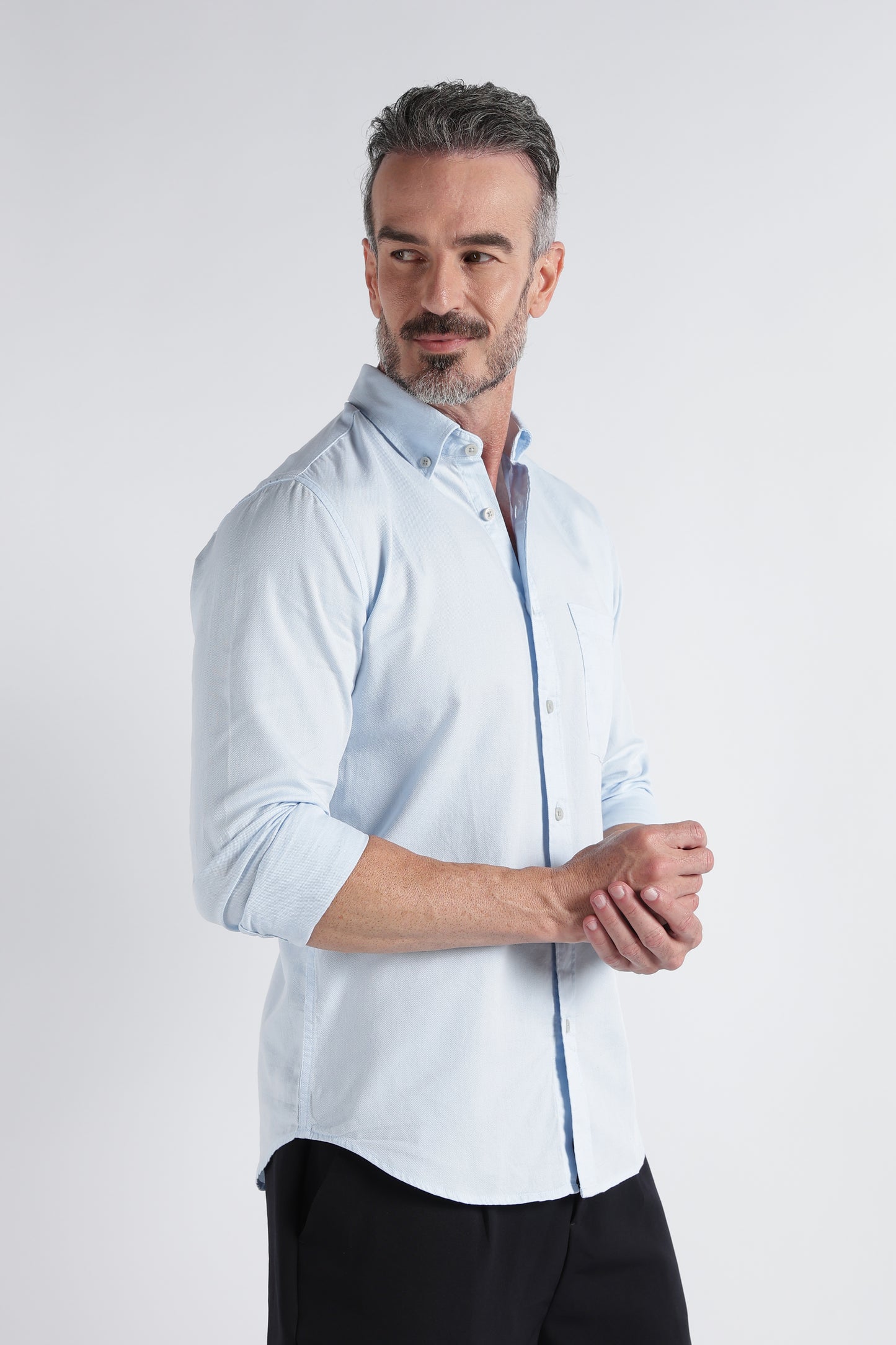Sky Blue Solid Shirt - Slim Fit Casual