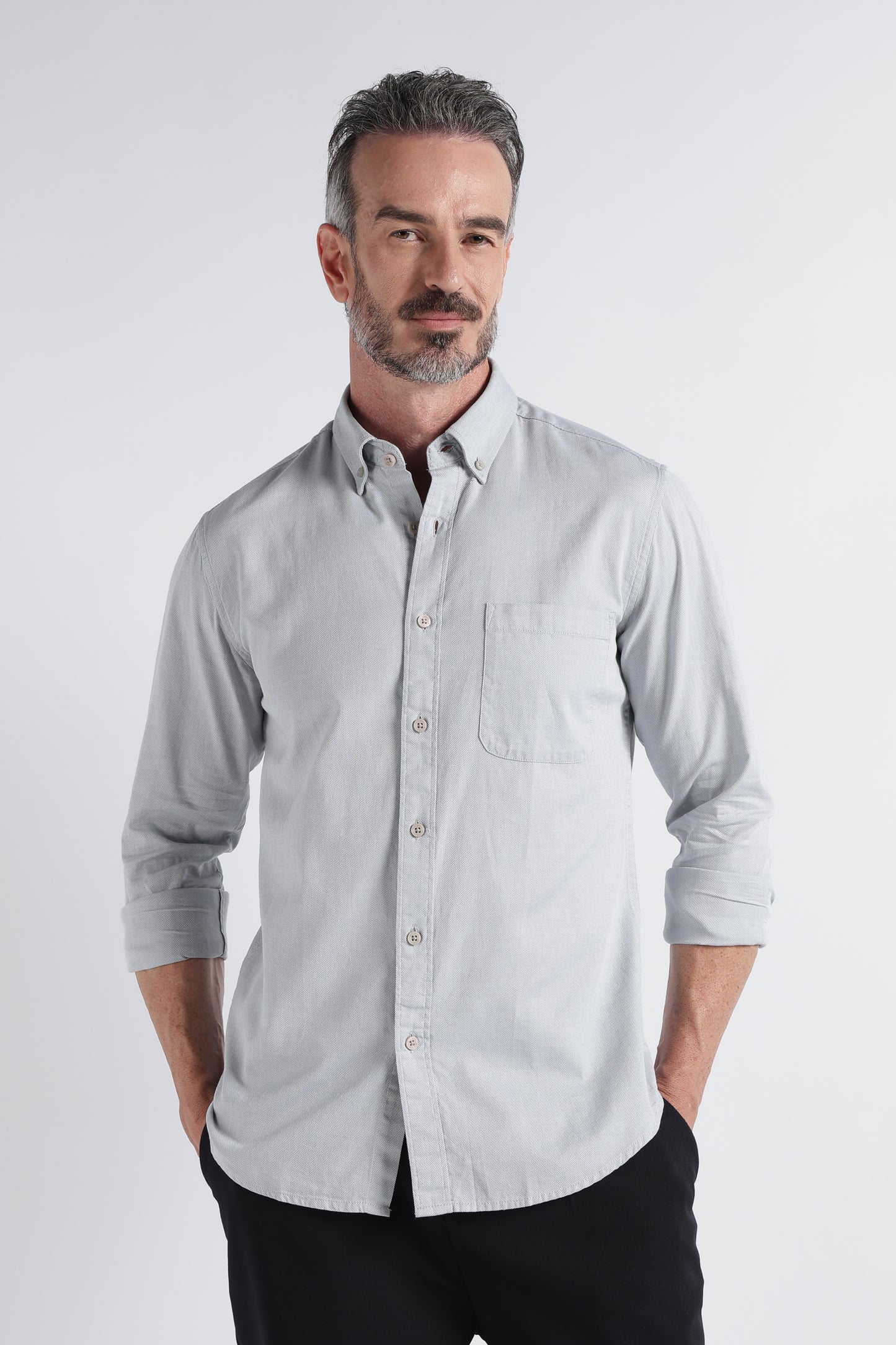 Light Grey Solid Shirt - Slim Fit Casual