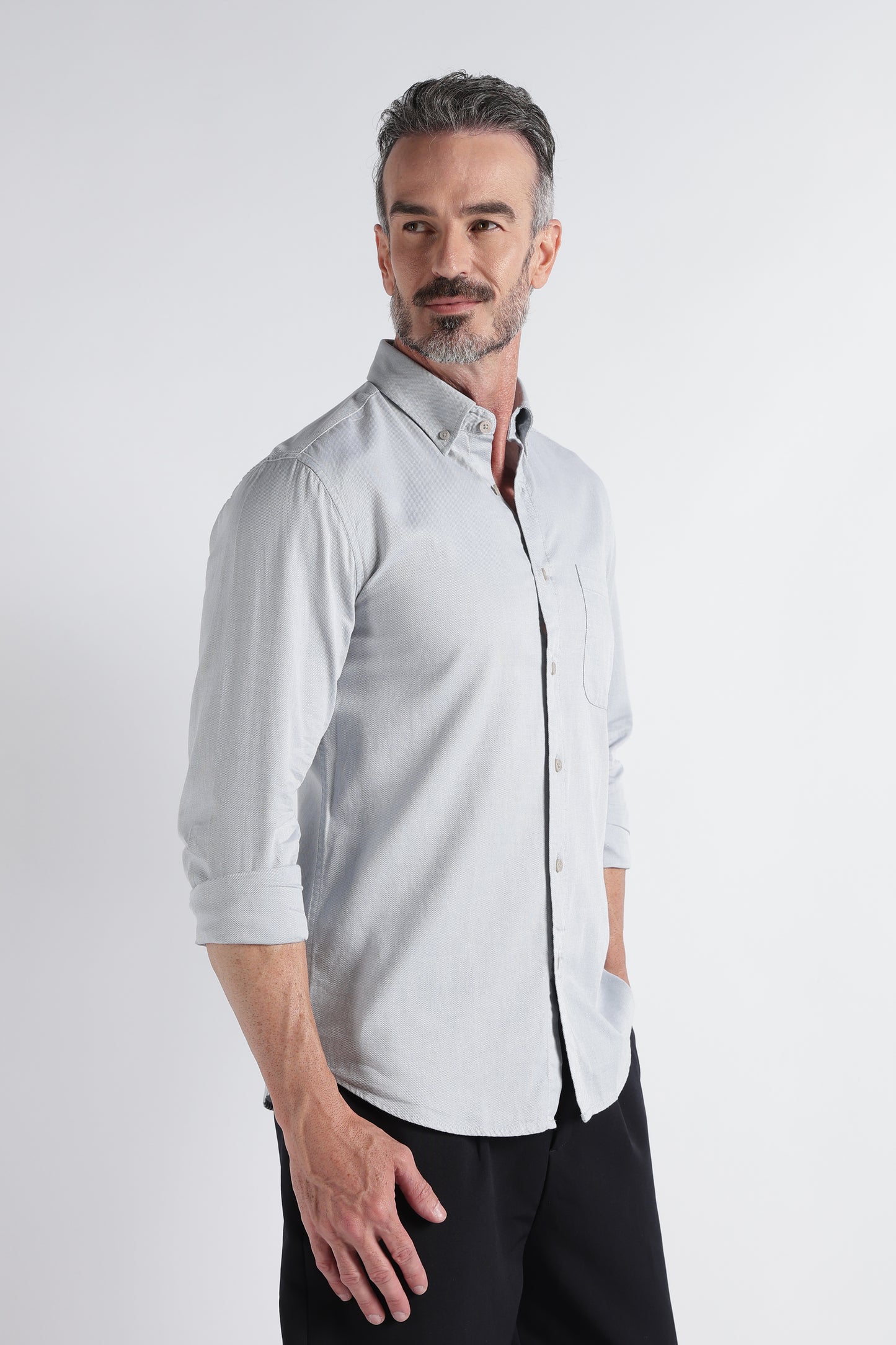 Light Grey Solid Shirt - Slim Fit Casual