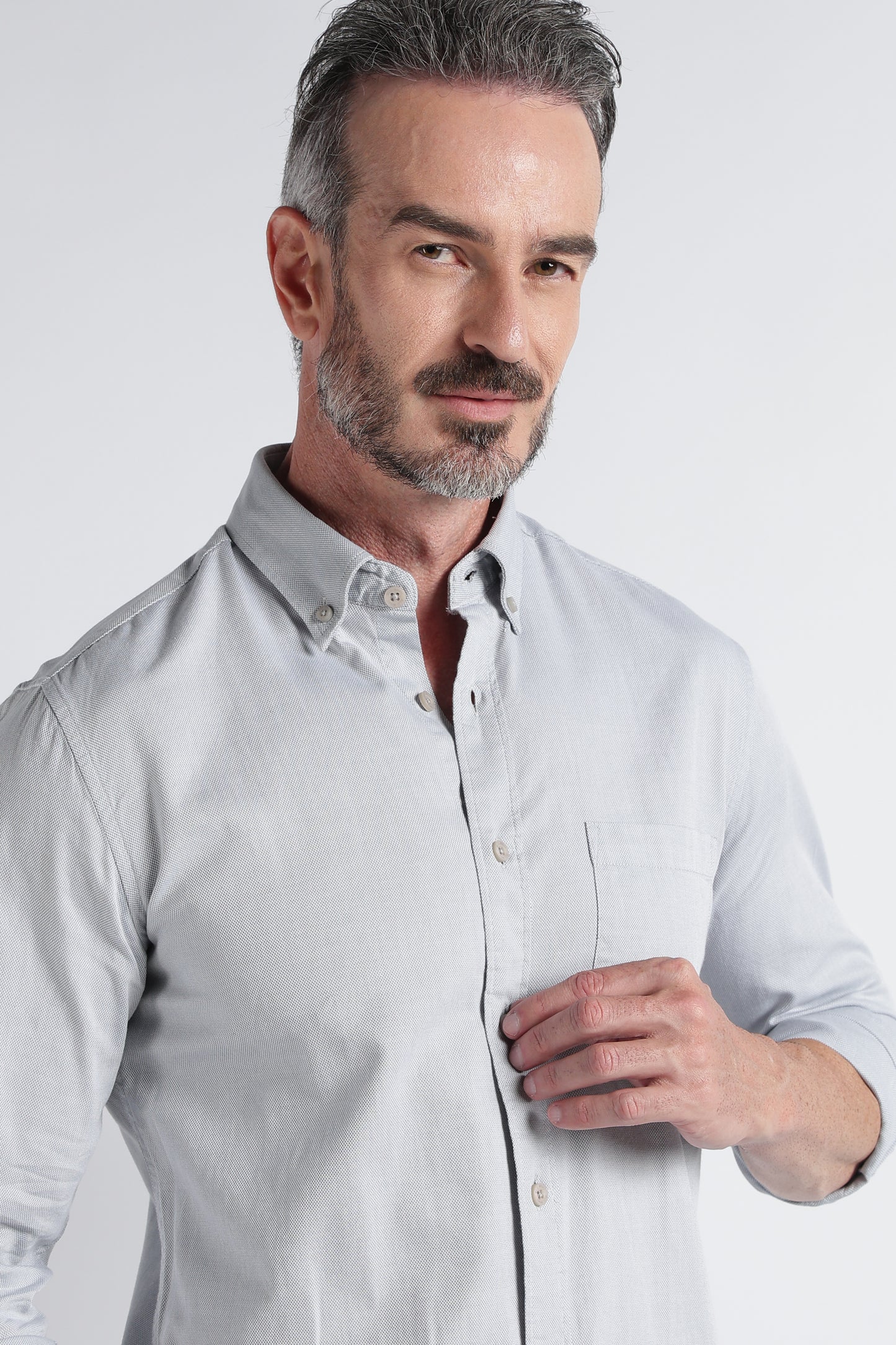 Light Grey Solid Shirt - Slim Fit Casual