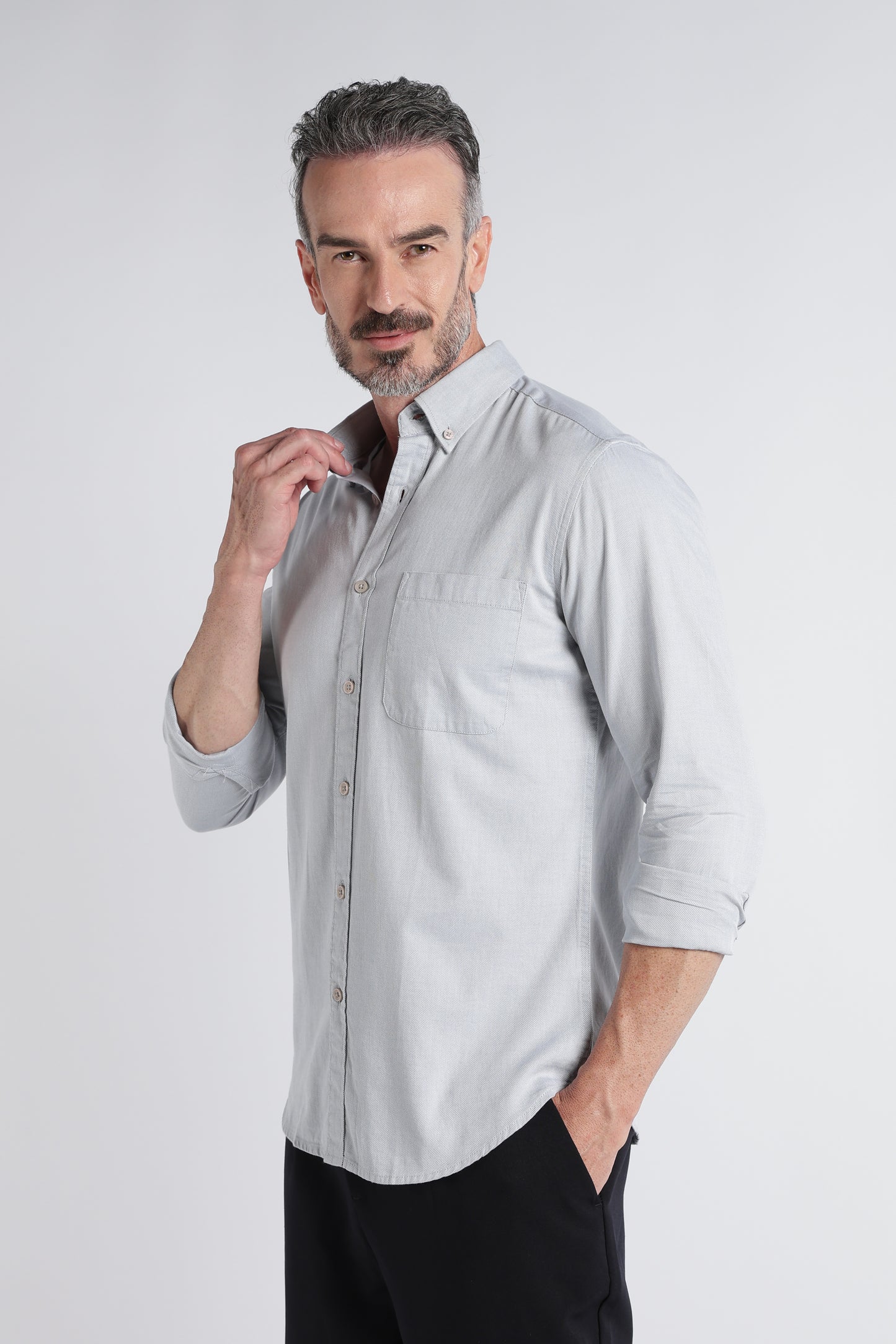 Light Grey Solid Shirt - Slim Fit Casual