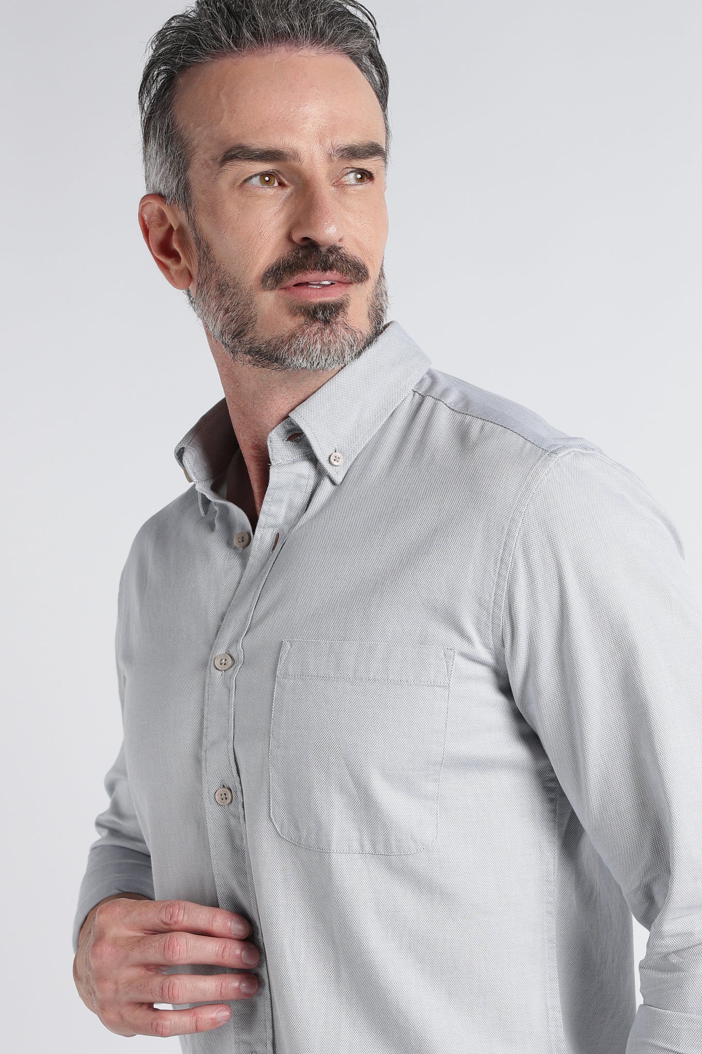 Light Grey Solid Shirt - Slim Fit Casual