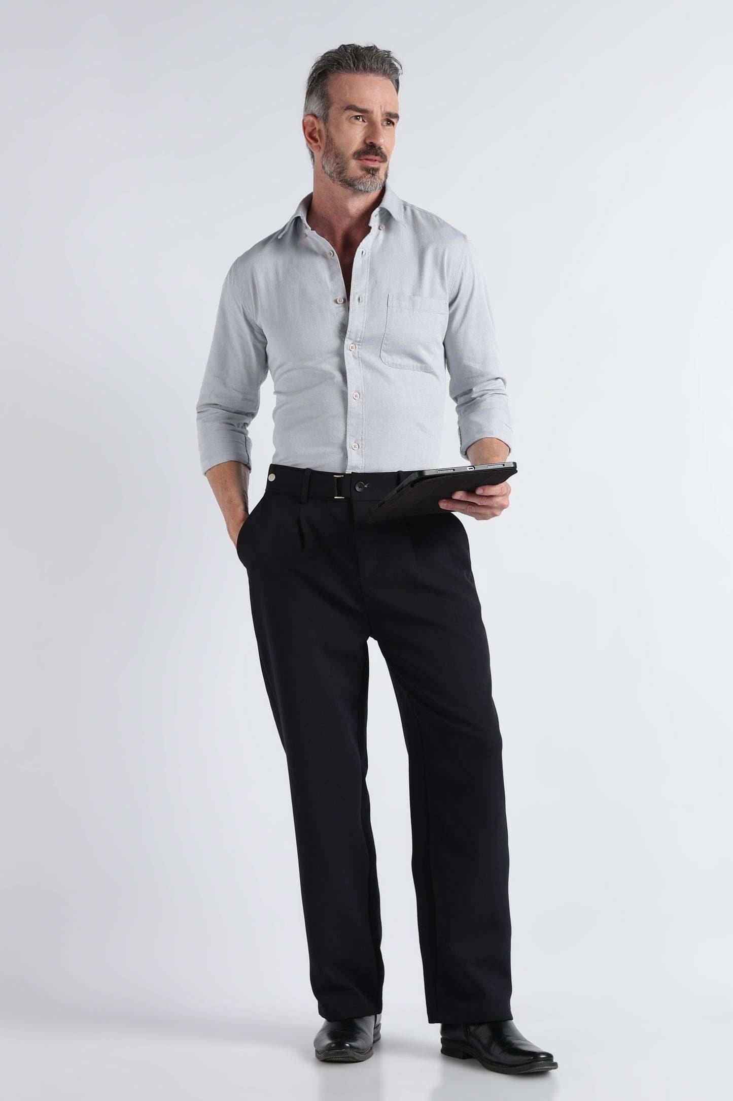 Light Grey Solid Shirt - Slim Fit Casual