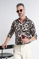Beige Black Floral Print Shirt - Slim Fit Party Wear