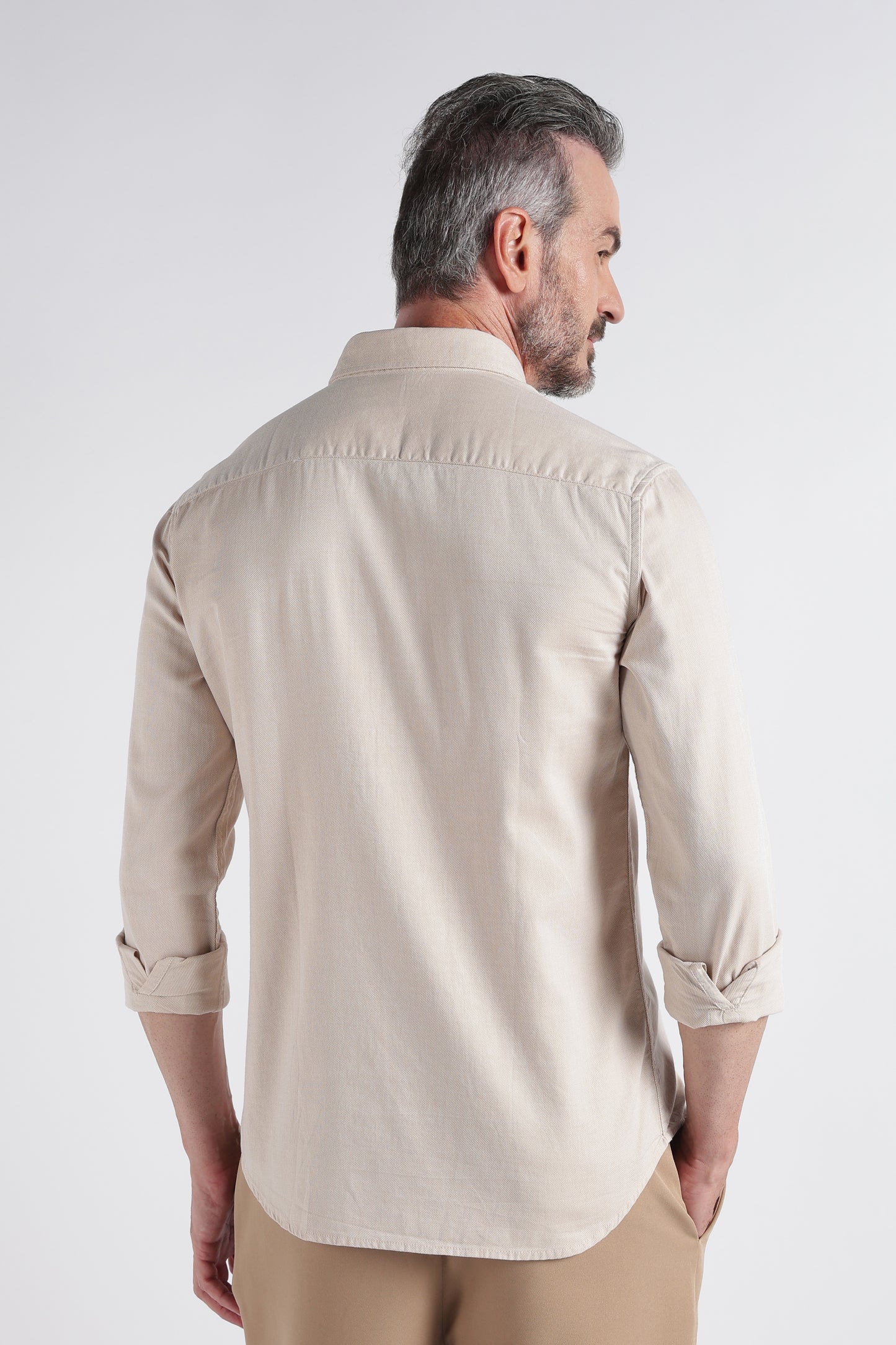 Beige Solid Shirt - Slim Fit Casual
