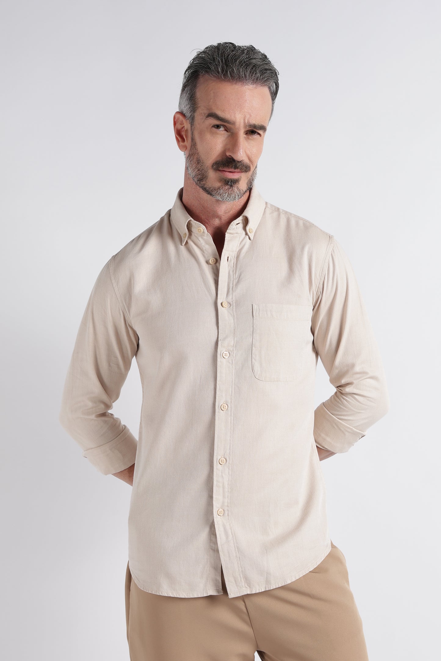 Beige Solid Shirt - Slim Fit Casual