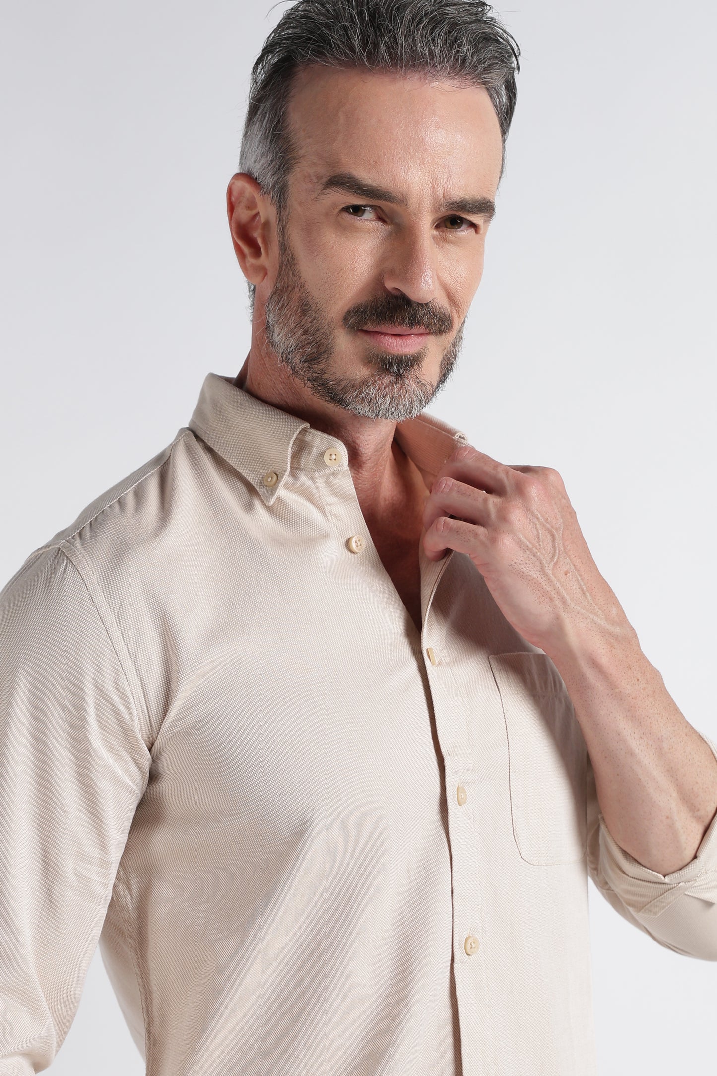 Beige Solid Shirt - Slim Fit Casual