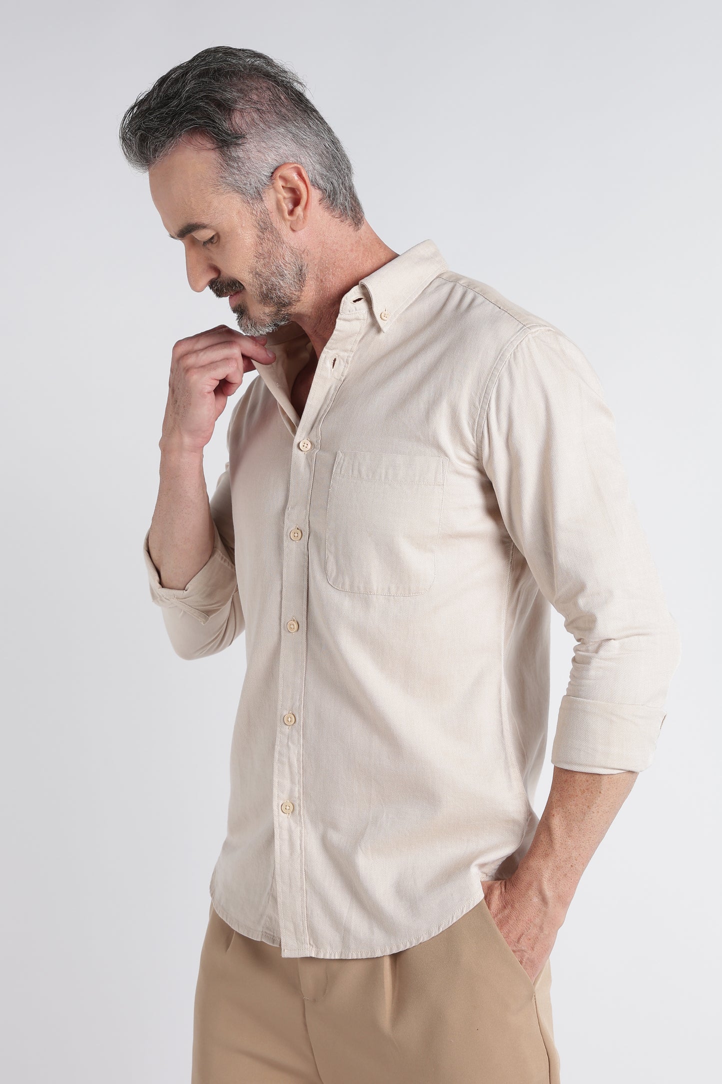 Beige Solid Shirt - Slim Fit Casual