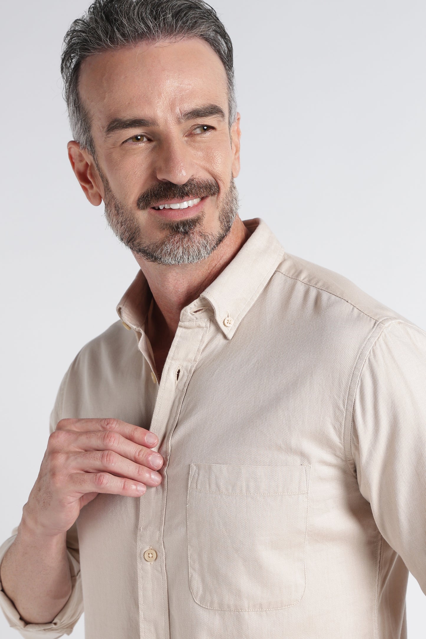 Beige Solid Shirt - Slim Fit Casual