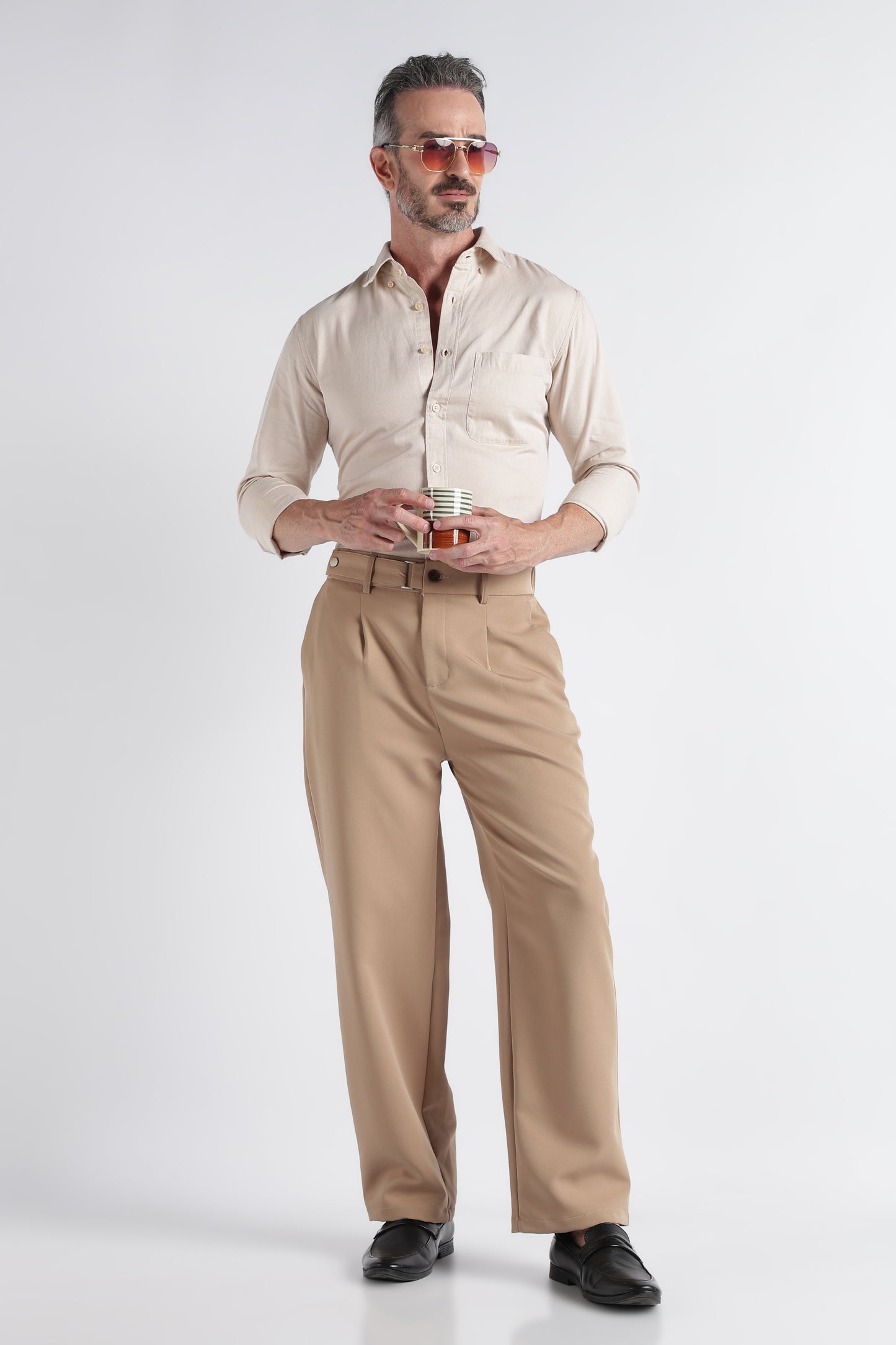 Beige Solid Shirt - Slim Fit Casual