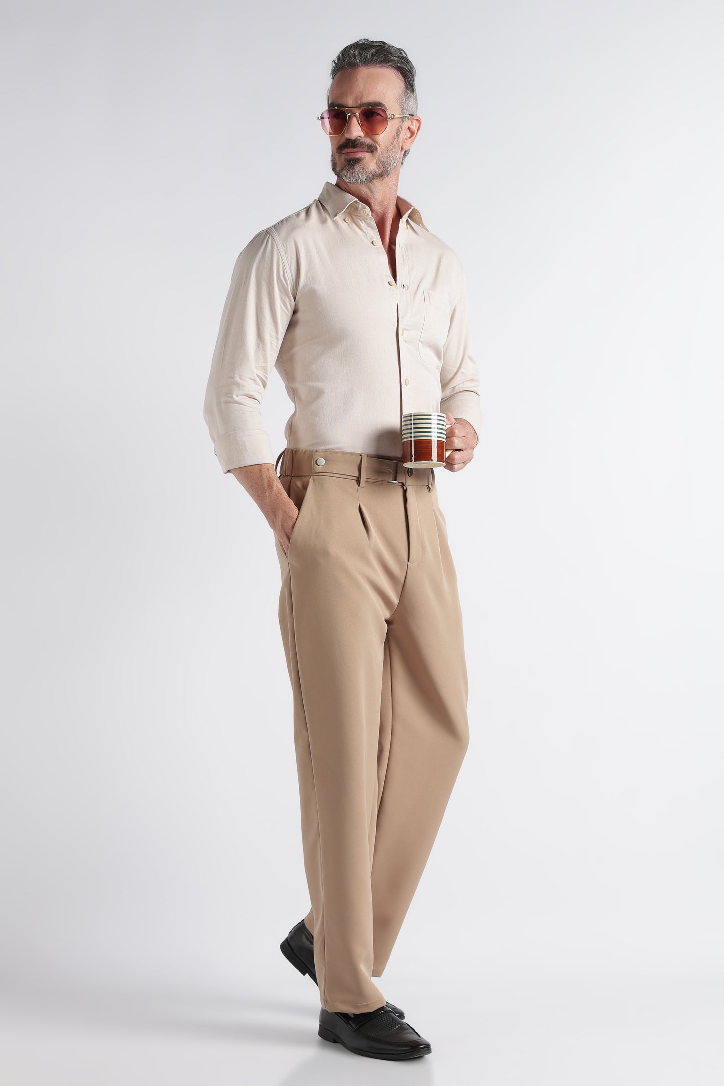 Beige Solid Shirt - Slim Fit Casual