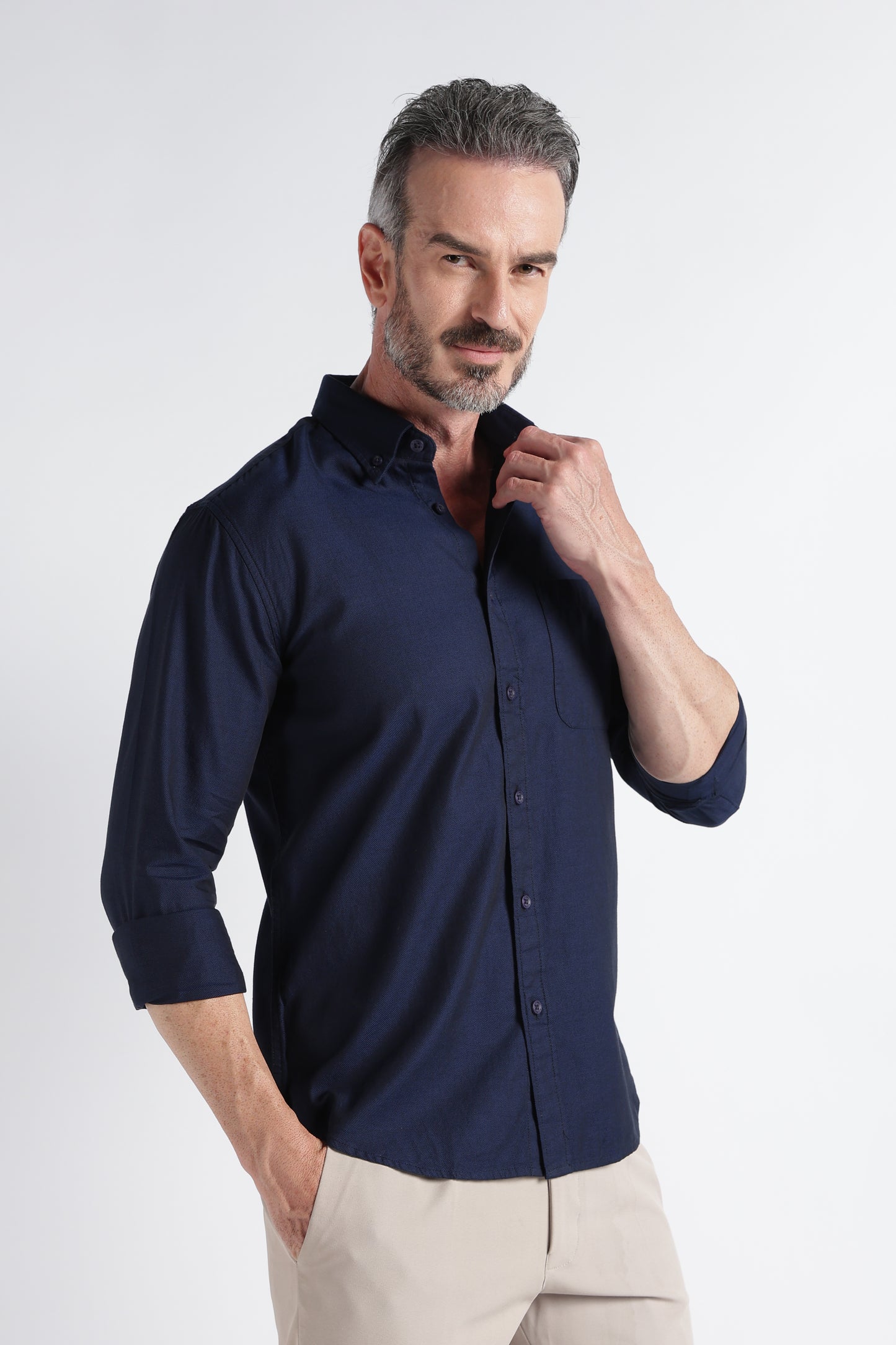 Navy Solid Shirt - Slim Fit Casual