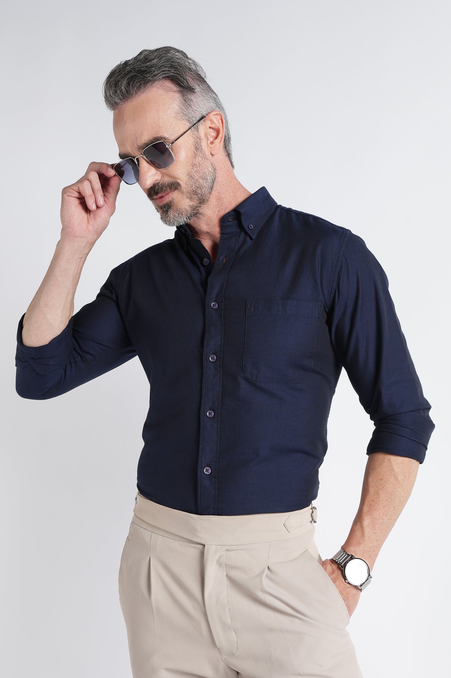 Navy Solid Shirt - Slim Fit Casual