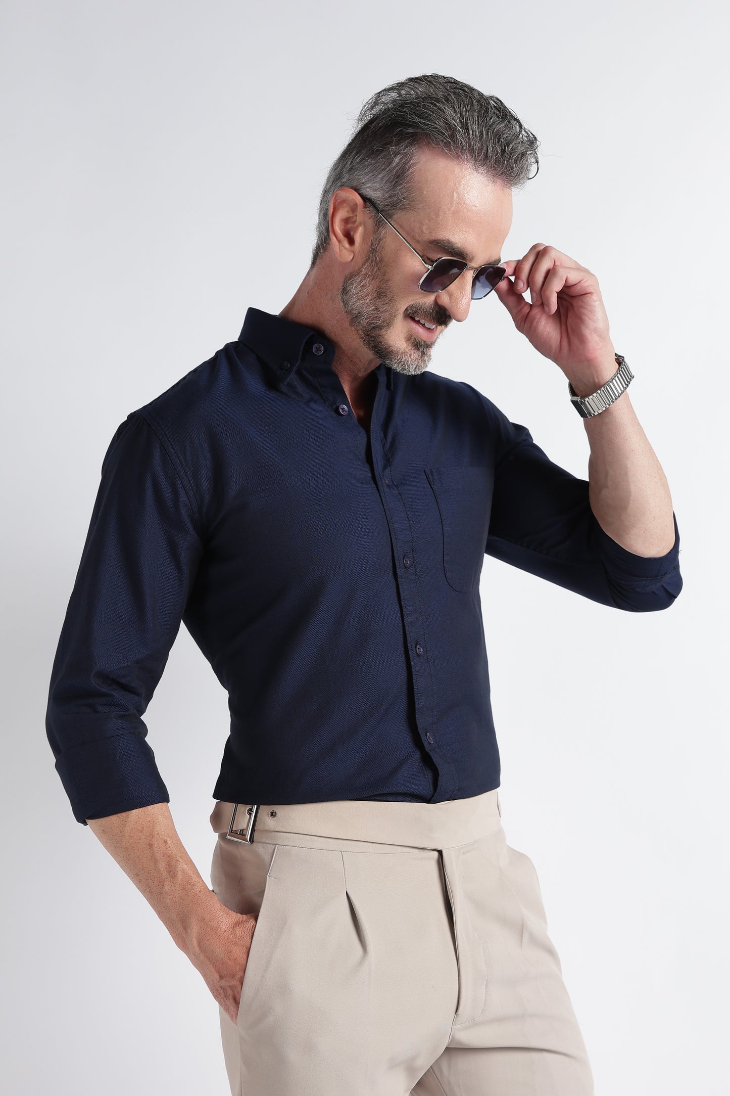 Navy Solid Shirt - Slim Fit Casual