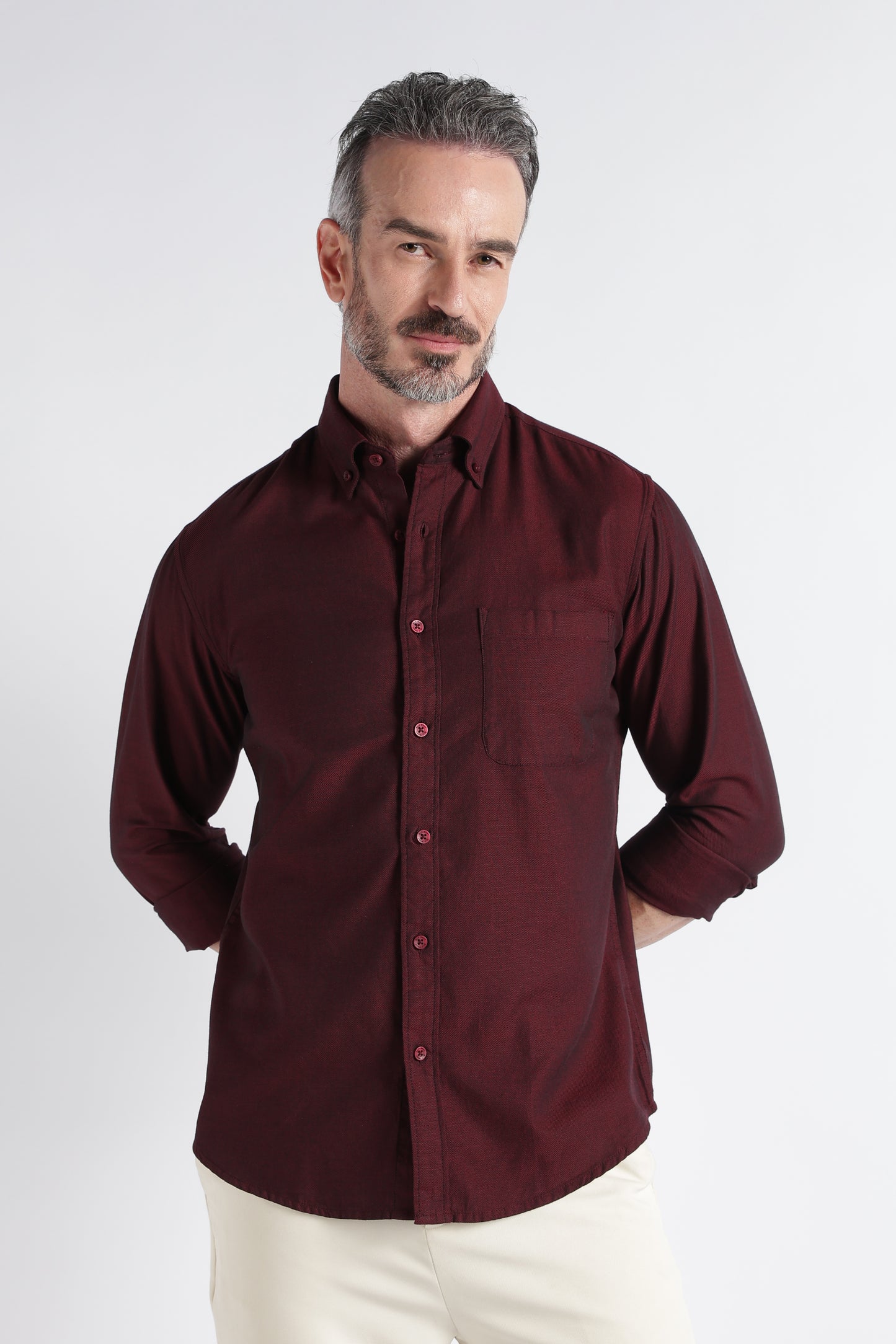 Maroon Solid Shirt - Slim Fit Casual
