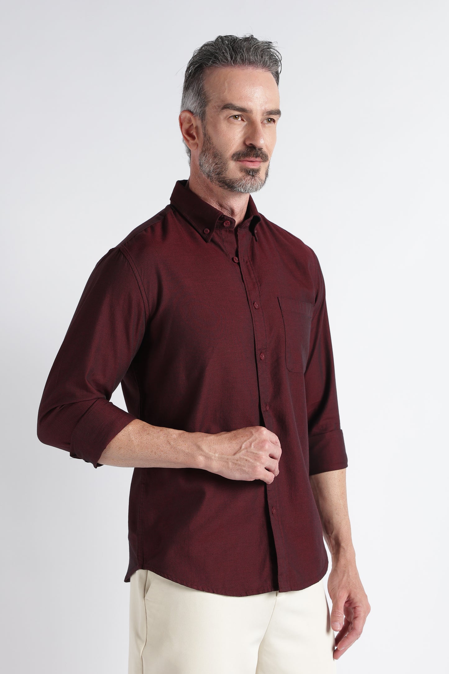 Maroon Solid Shirt - Slim Fit Casual