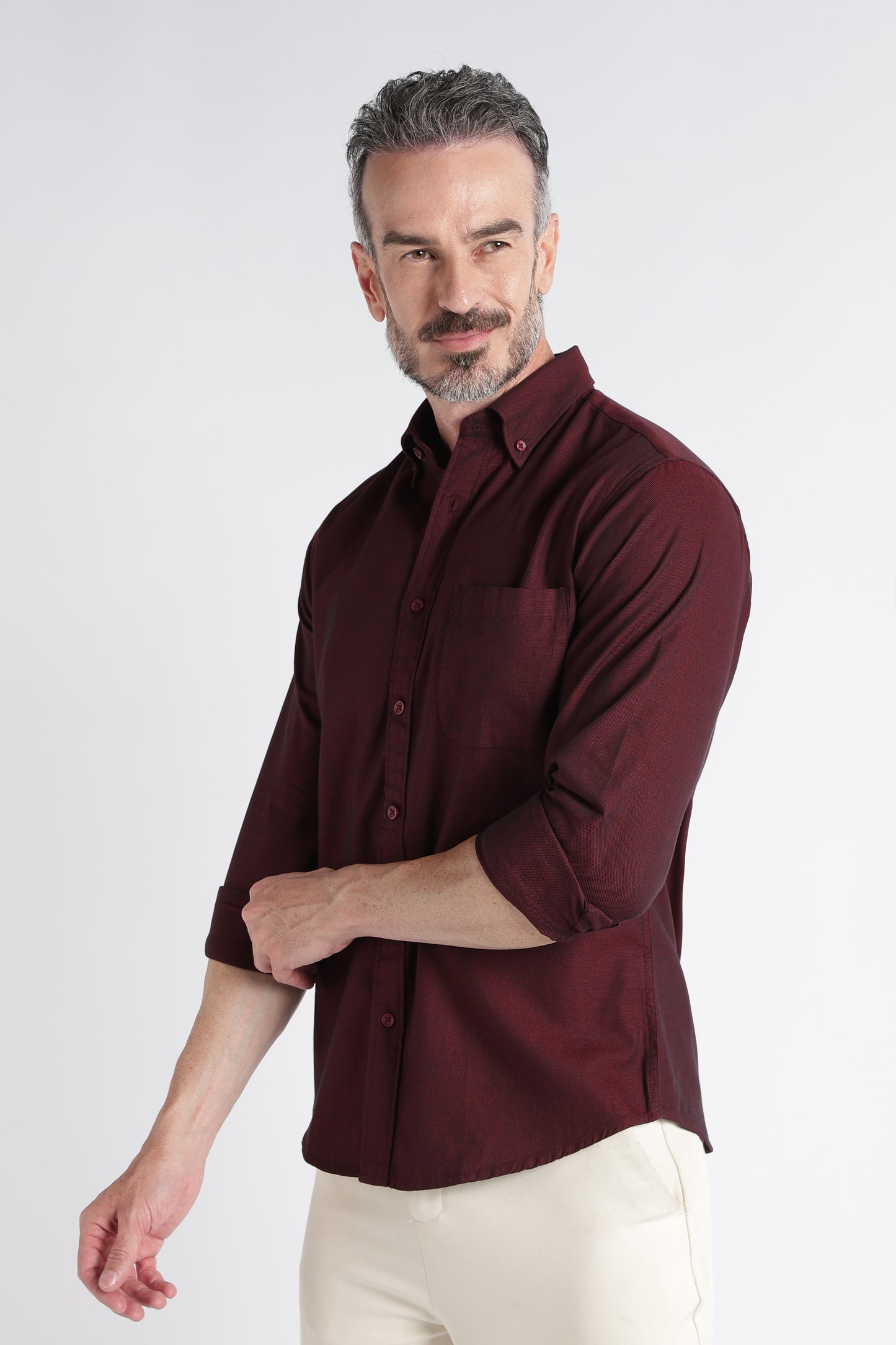Maroon Solid Shirt - Slim Fit Casual