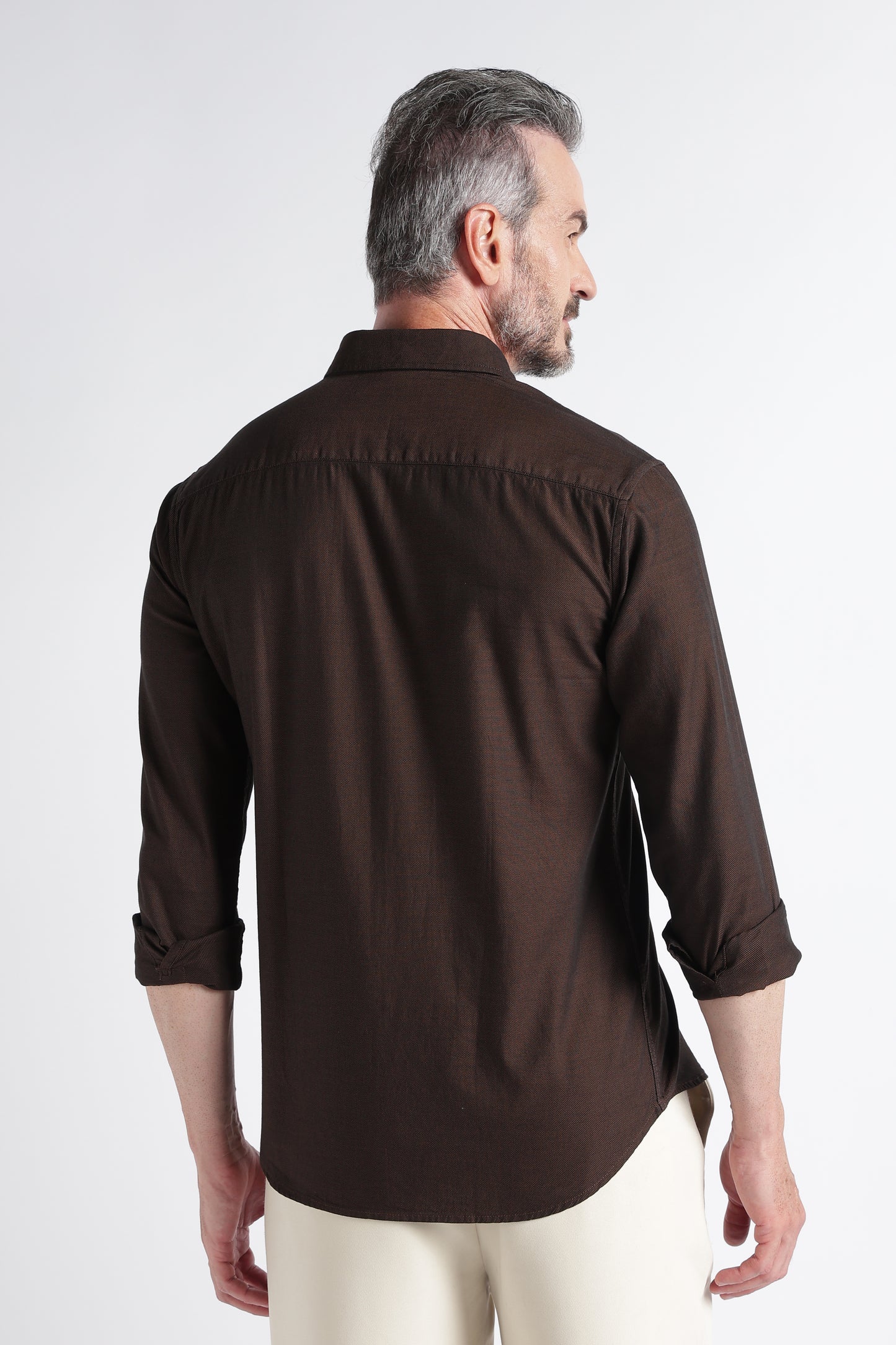 Dark Brown Solid Shirt - Slim Fit Casual