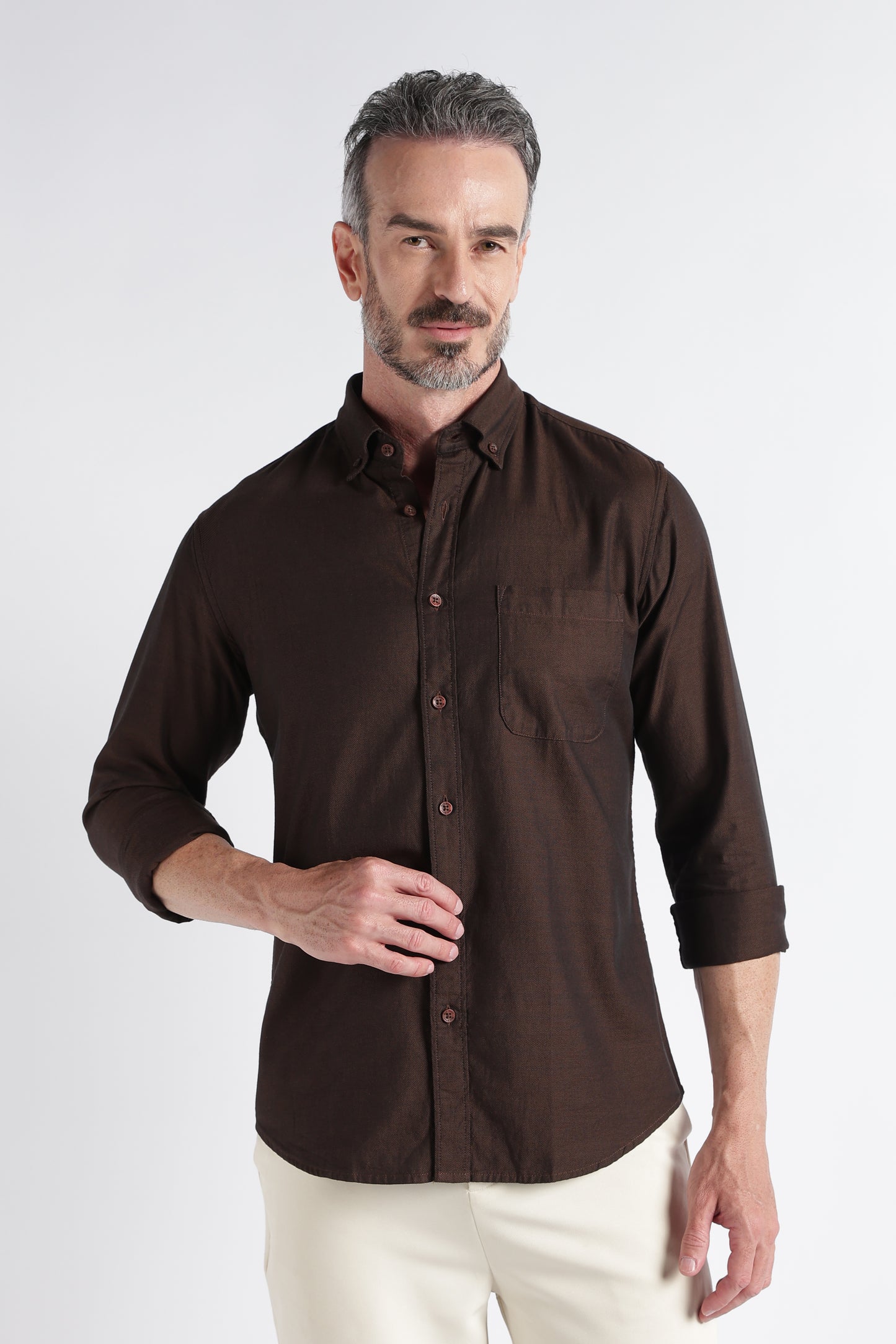 Dark Brown Solid Shirt - Slim Fit Casual