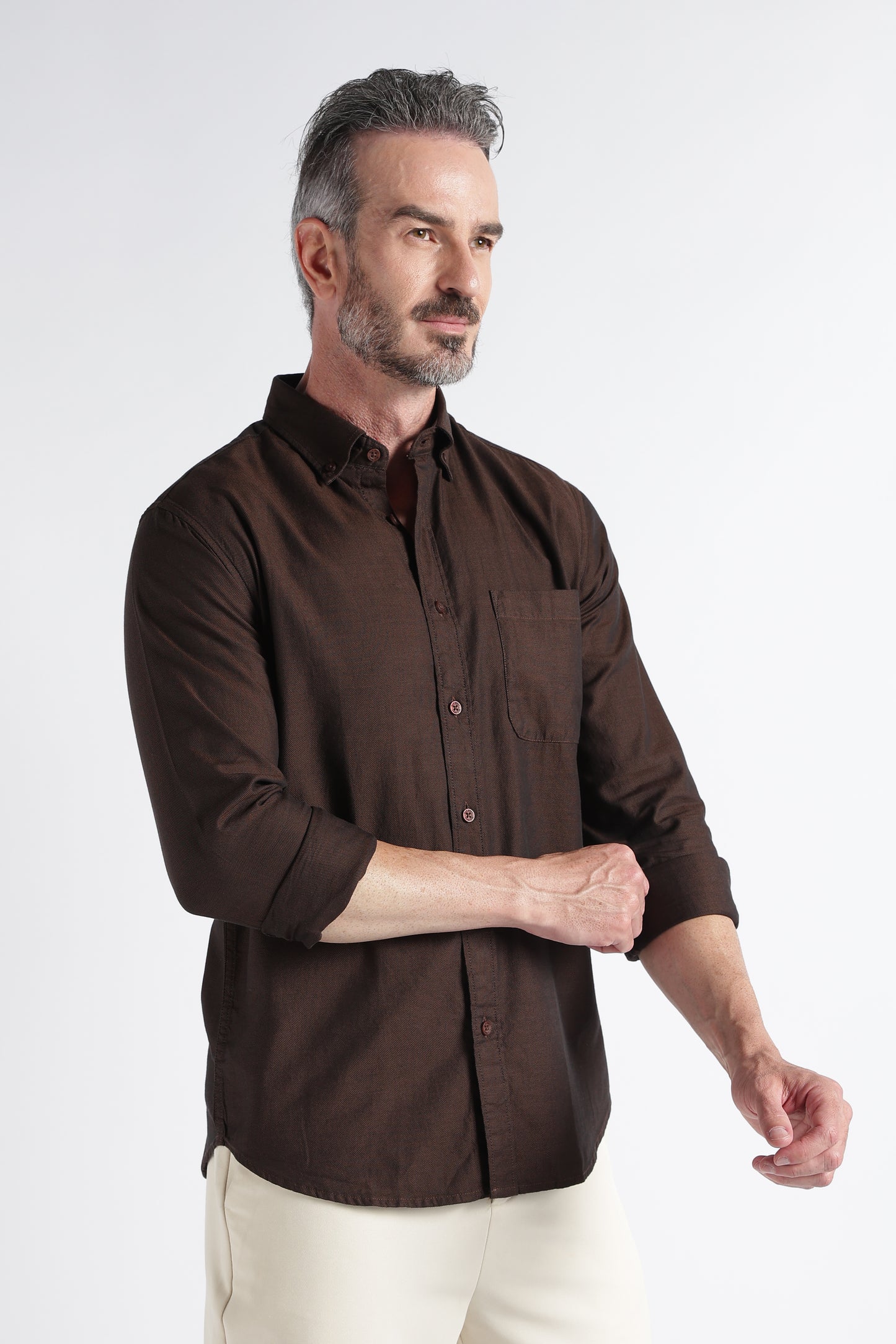 Dark Brown Solid Shirt - Slim Fit Casual