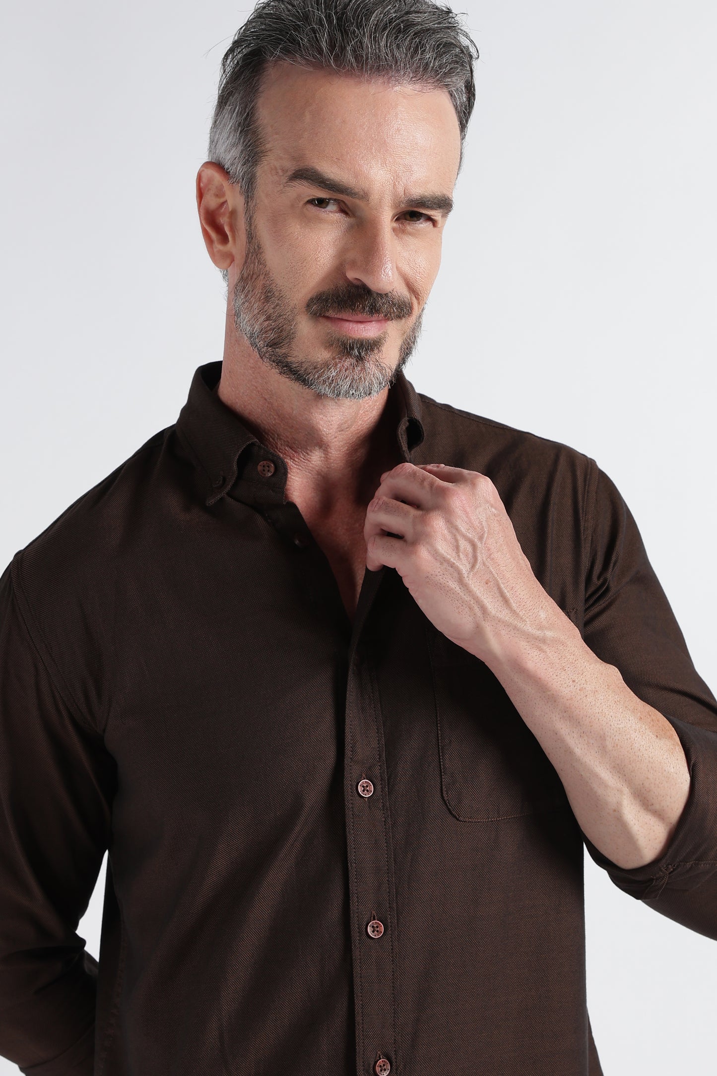 Dark Brown Solid Shirt - Slim Fit Casual