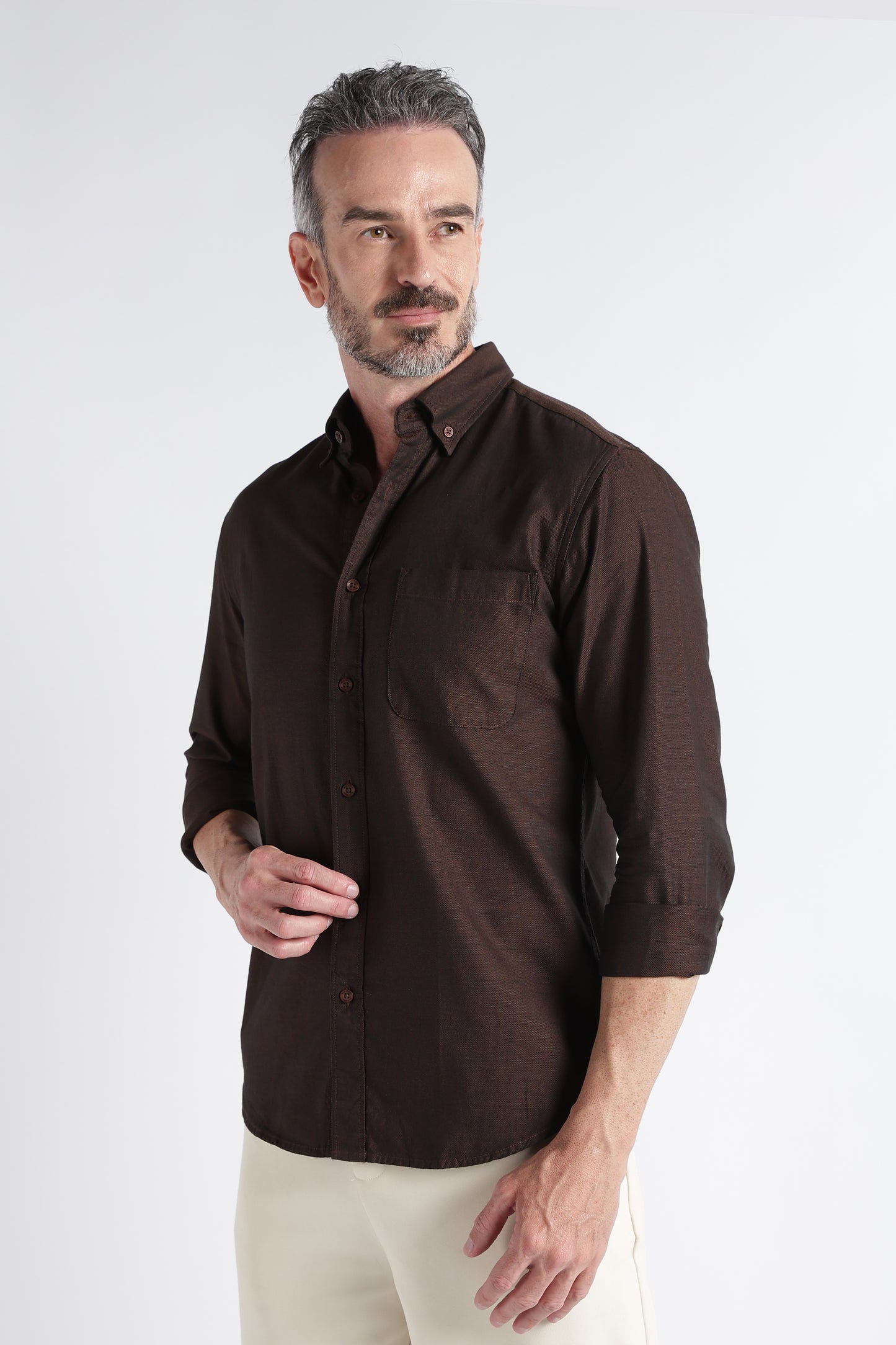 Dark Brown Solid Shirt - Slim Fit Casual