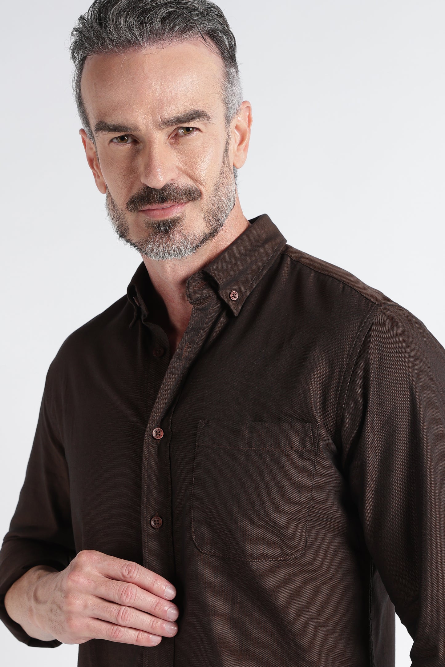 Dark Brown Solid Shirt - Slim Fit Casual
