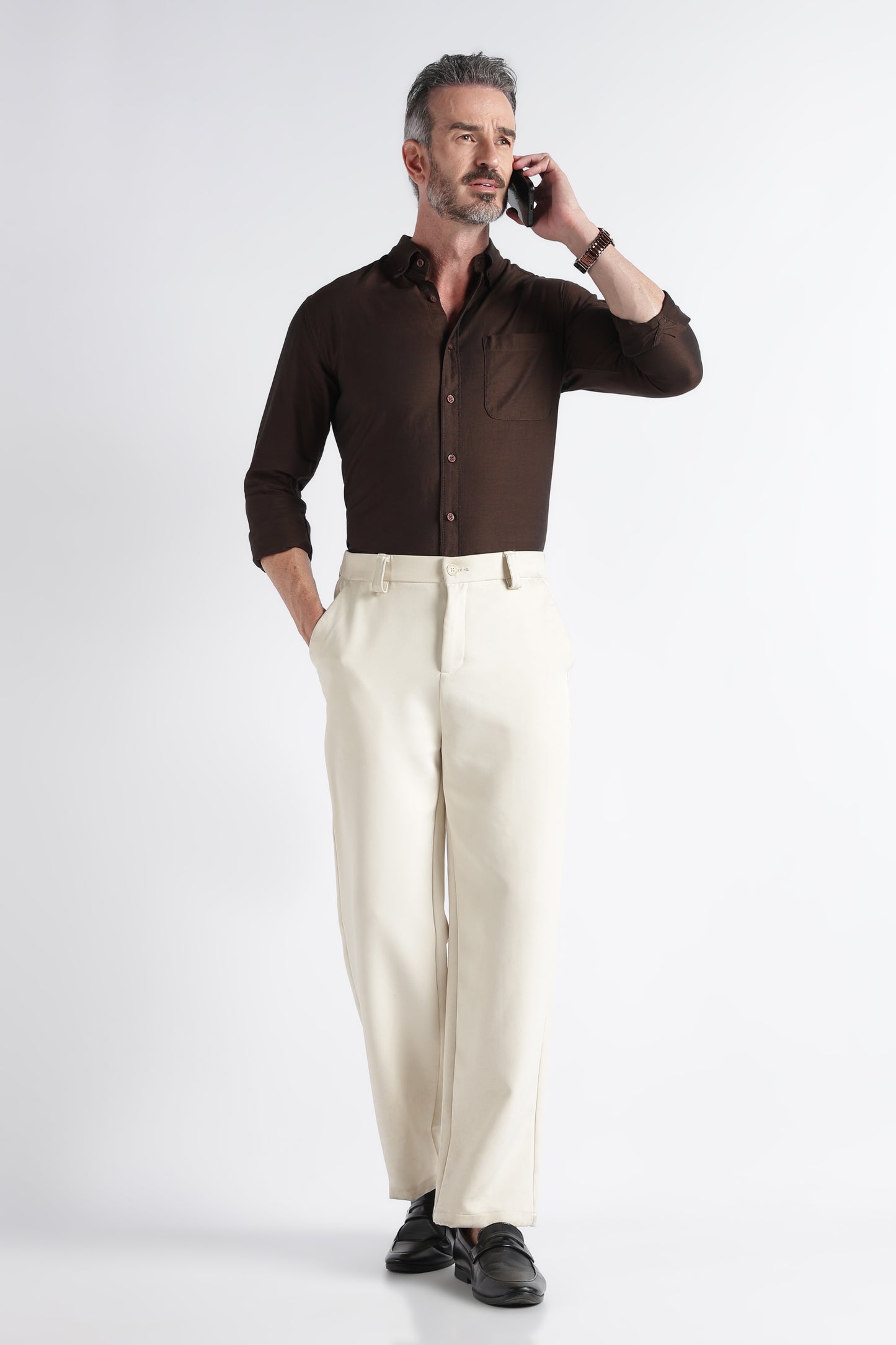 Dark Brown Solid Shirt - Slim Fit Casual