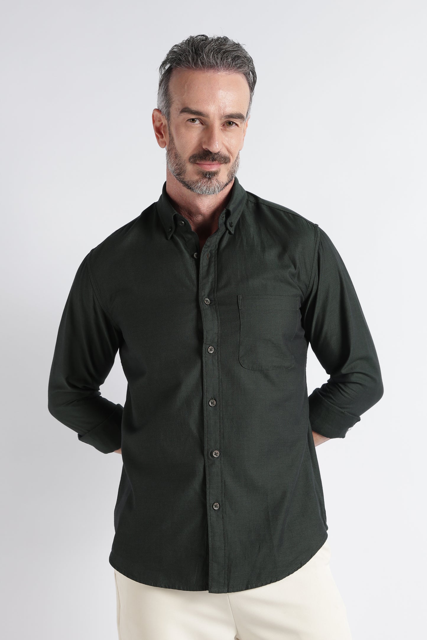Dark Green Solid Shirt - Slim Fit Casual