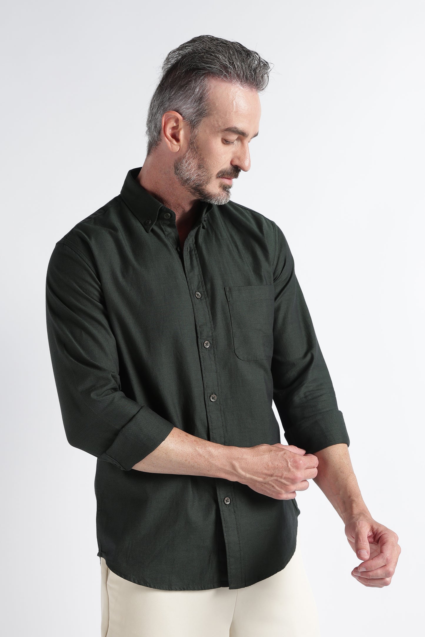Dark Green Solid Shirt - Slim Fit Casual