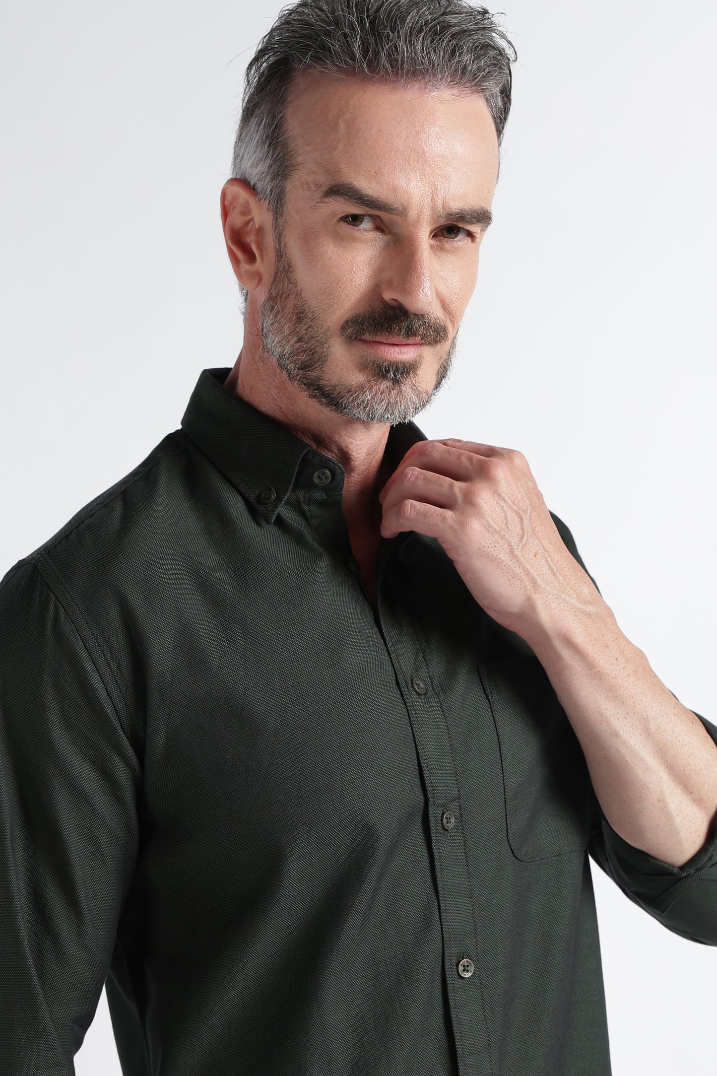 Dark Green Solid Shirt - Slim Fit Casual