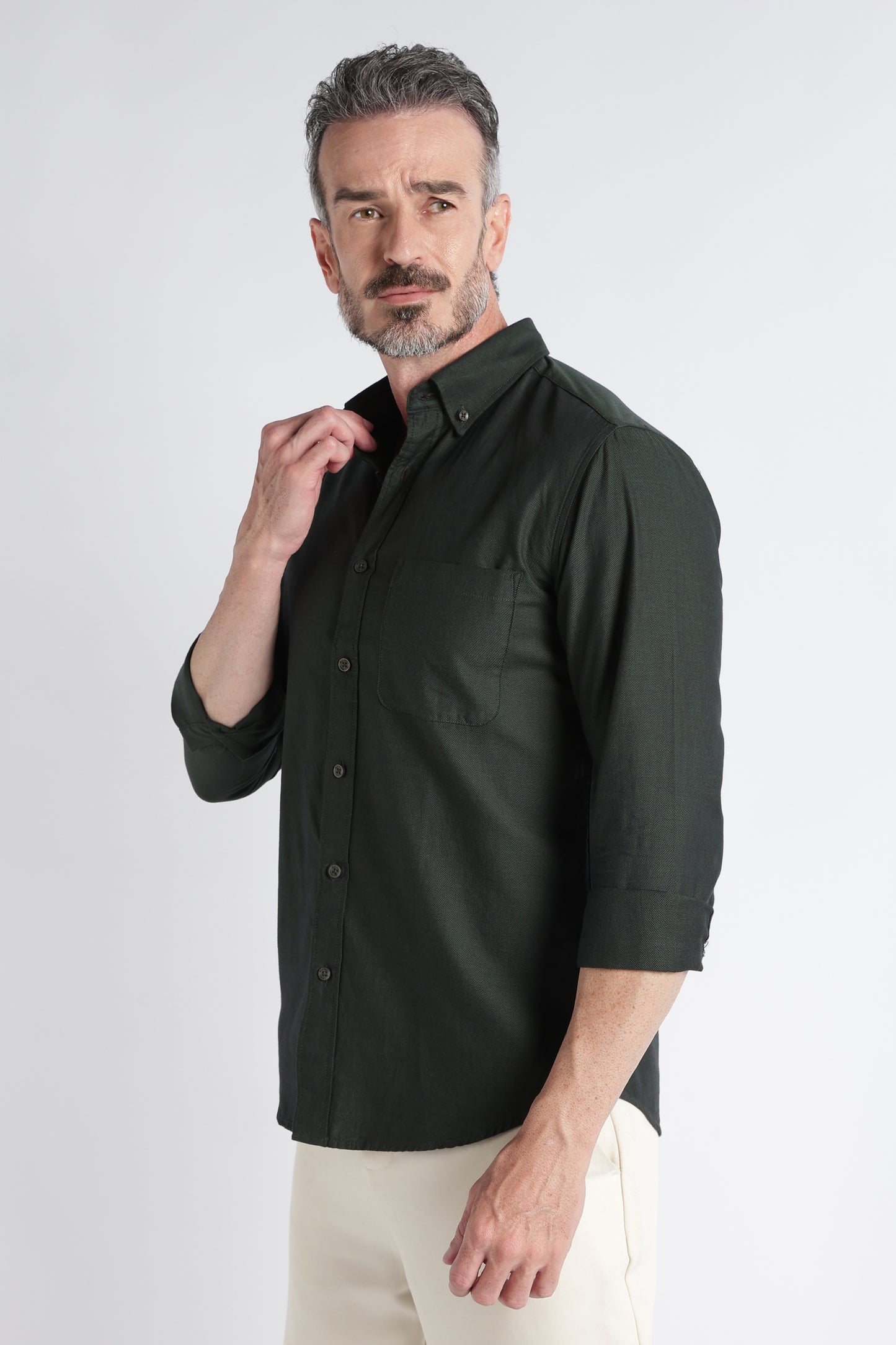 Dark Green Solid Shirt - Slim Fit Casual