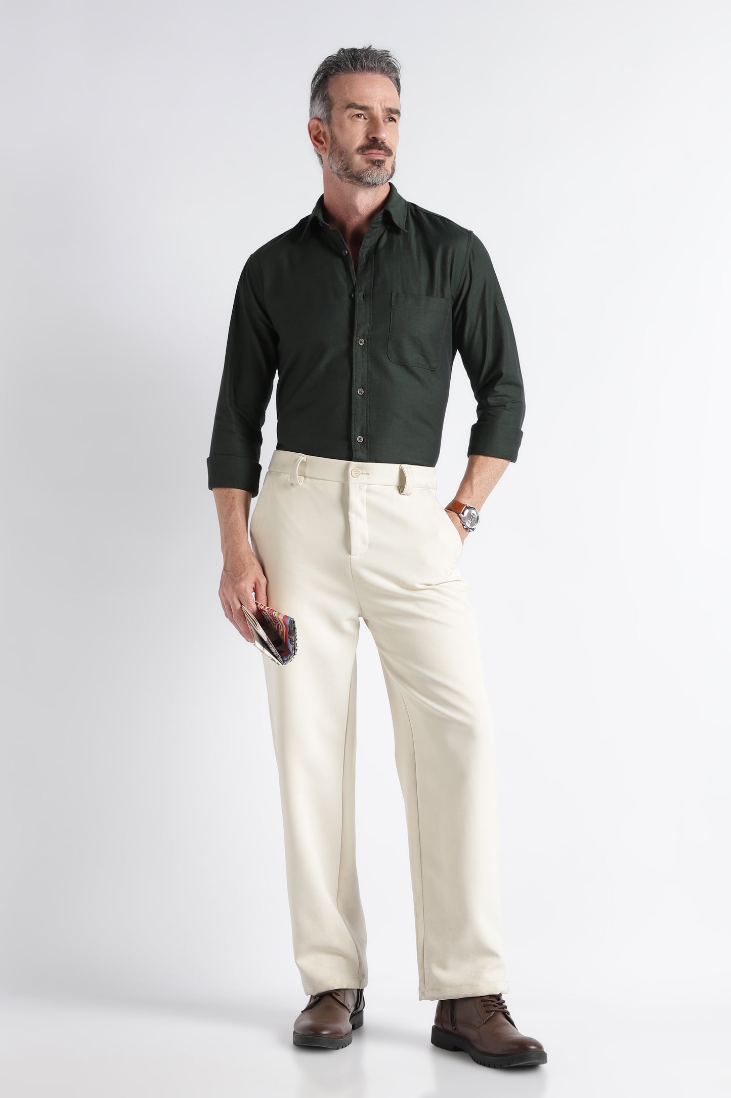 Dark Green Solid Shirt - Slim Fit Casual