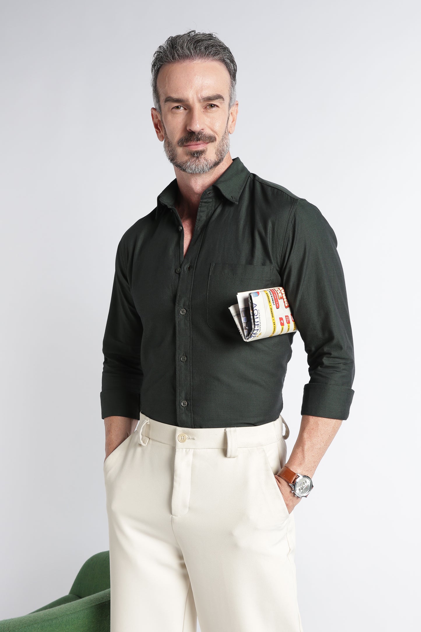 Dark Green Solid Shirt - Slim Fit Casual