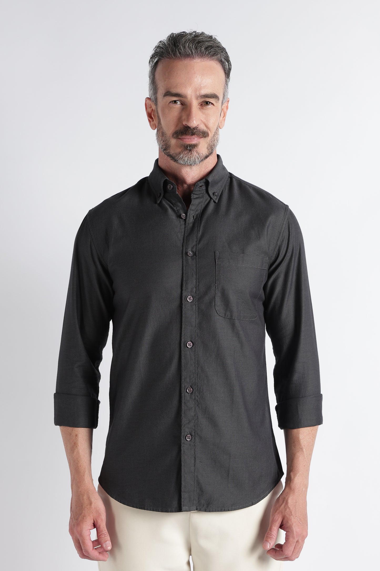 Dark Grey Solid Shirt - Slim Fit Casual