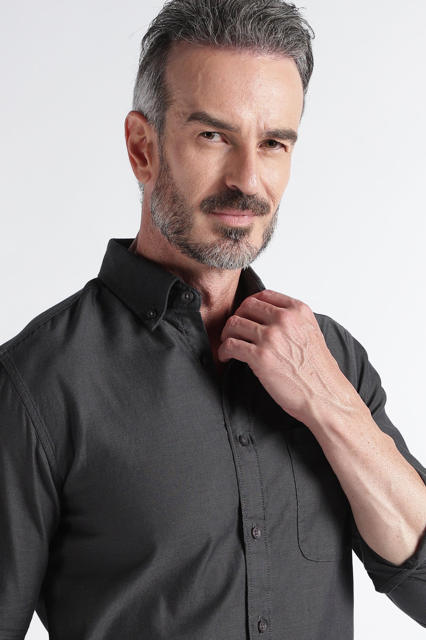Dark Grey Solid Shirt - Slim Fit Casual