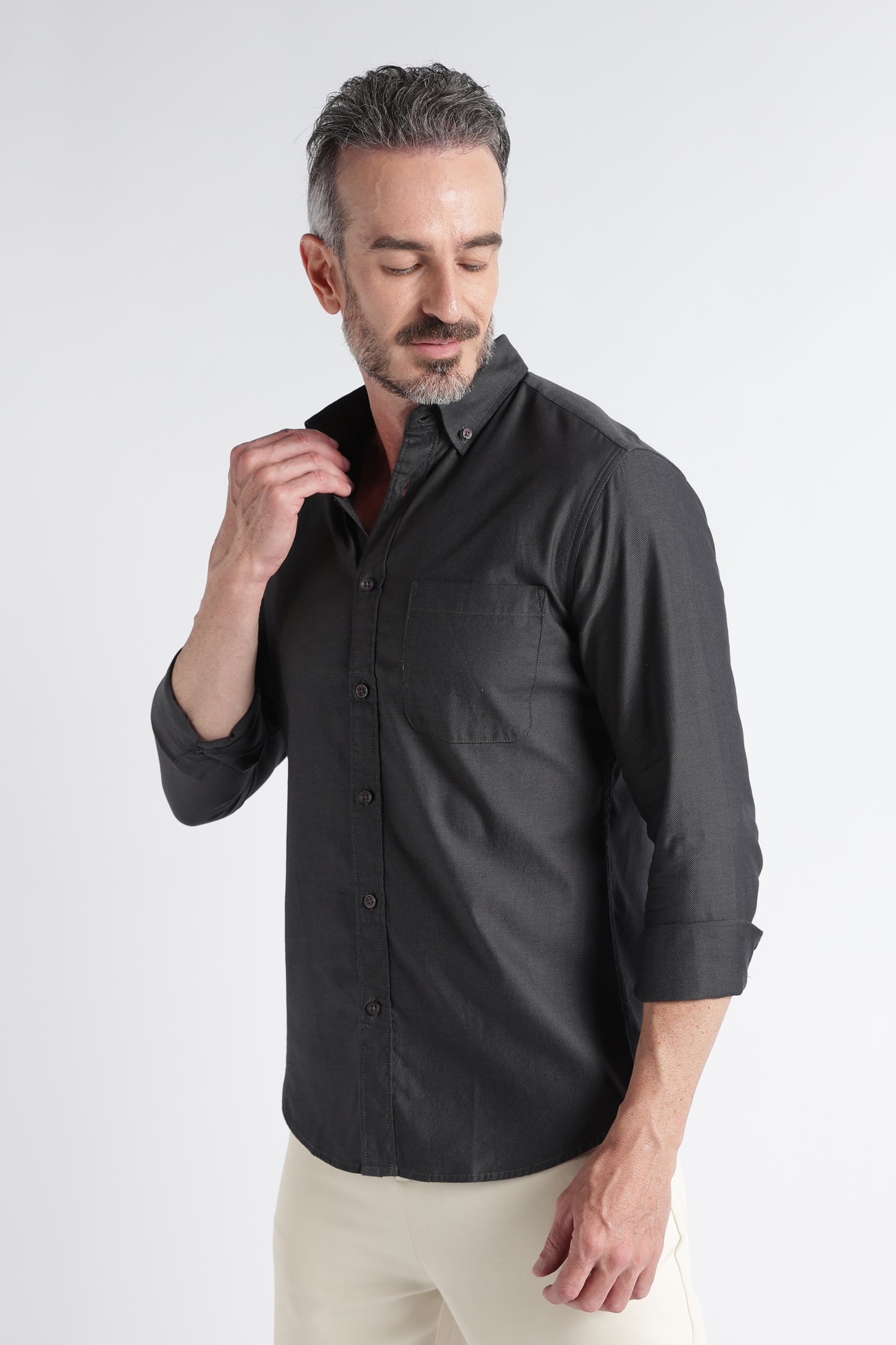Dark Grey Solid Shirt - Slim Fit Casual