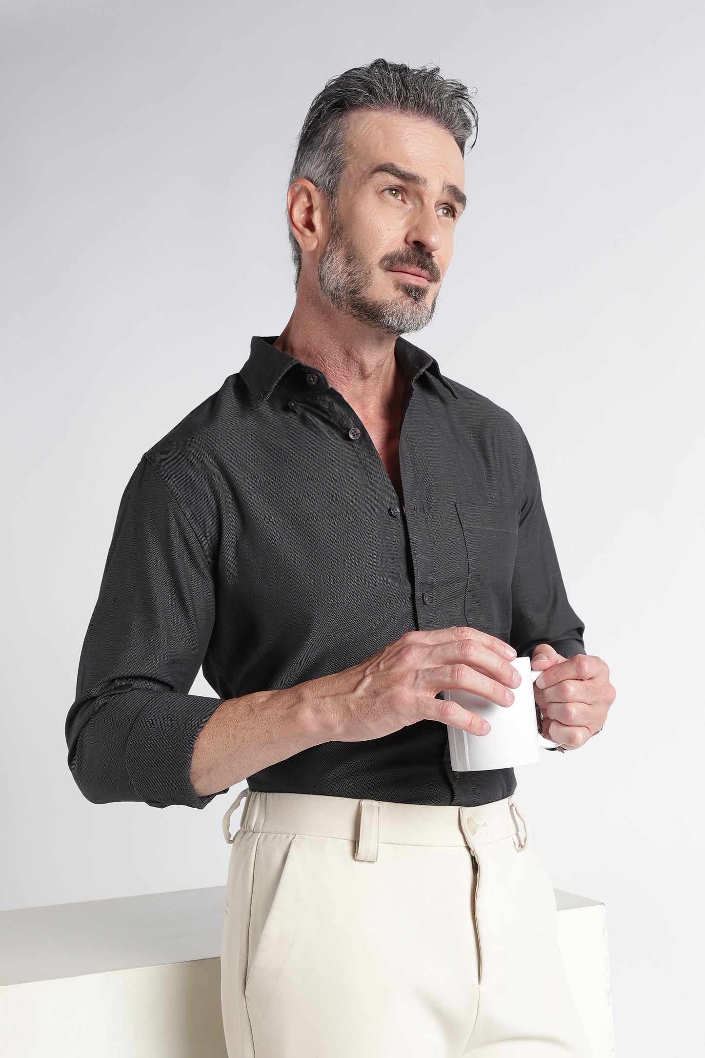 Dark Grey Solid Shirt - Slim Fit Casual