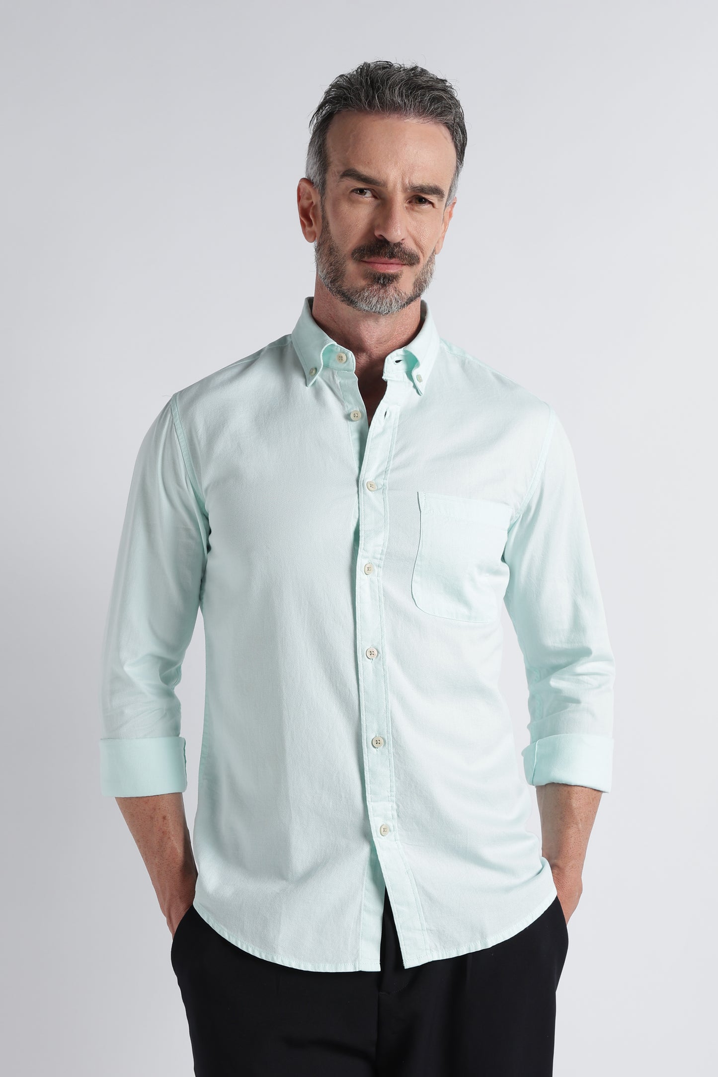 Light Green Solid Shirt - Slim Fit Casual