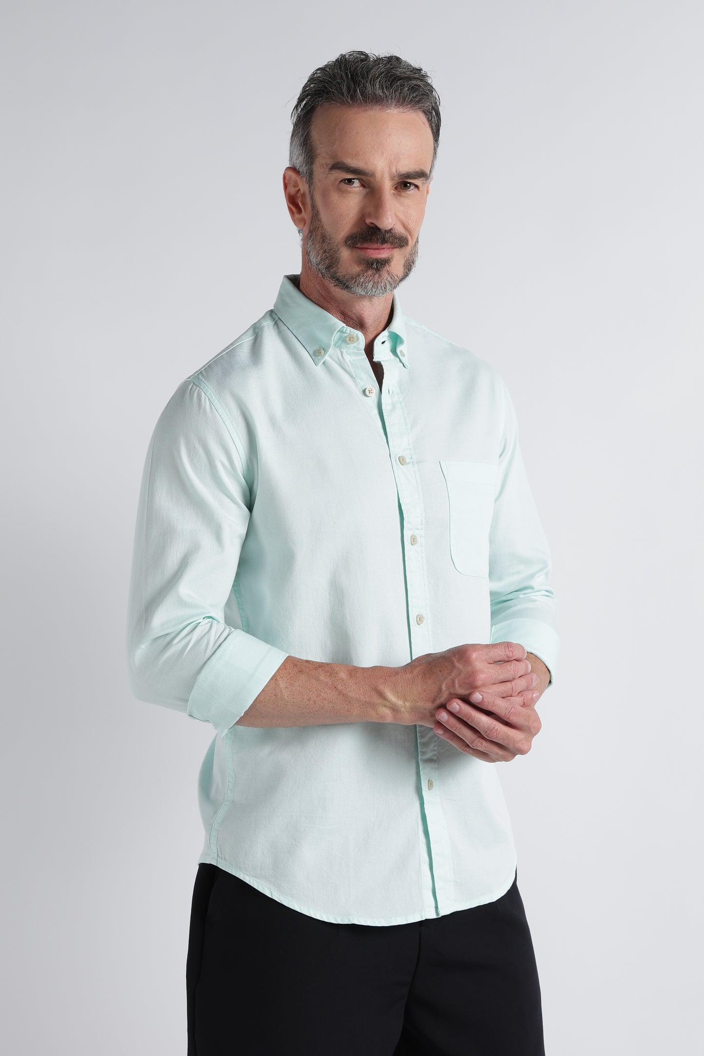 Light Green Solid Shirt - Slim Fit Casual
