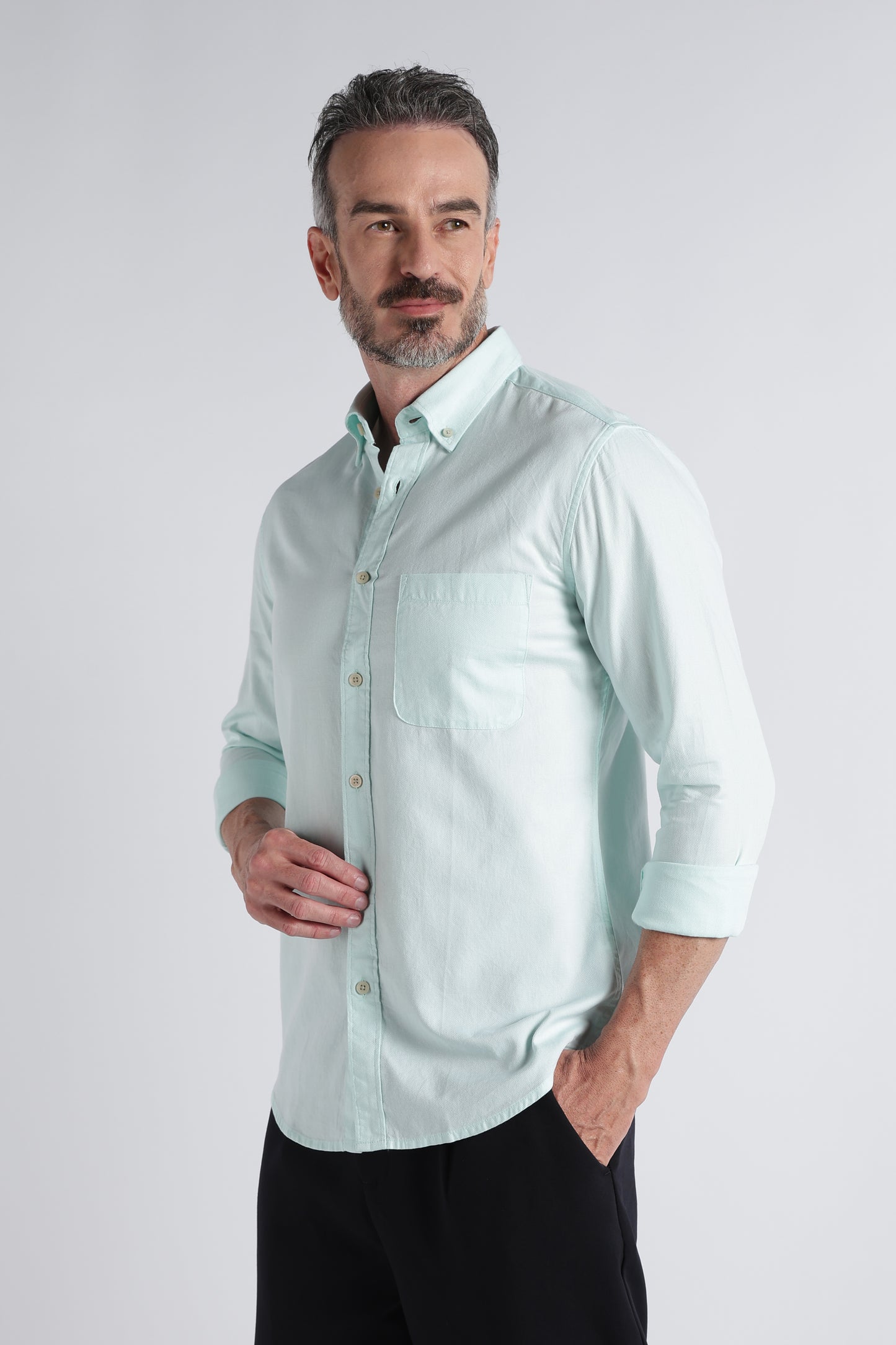 Light Green Solid Shirt - Slim Fit Casual