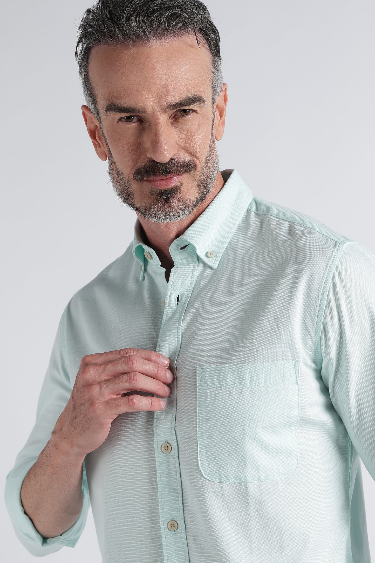 Light Green Solid Shirt - Slim Fit Casual